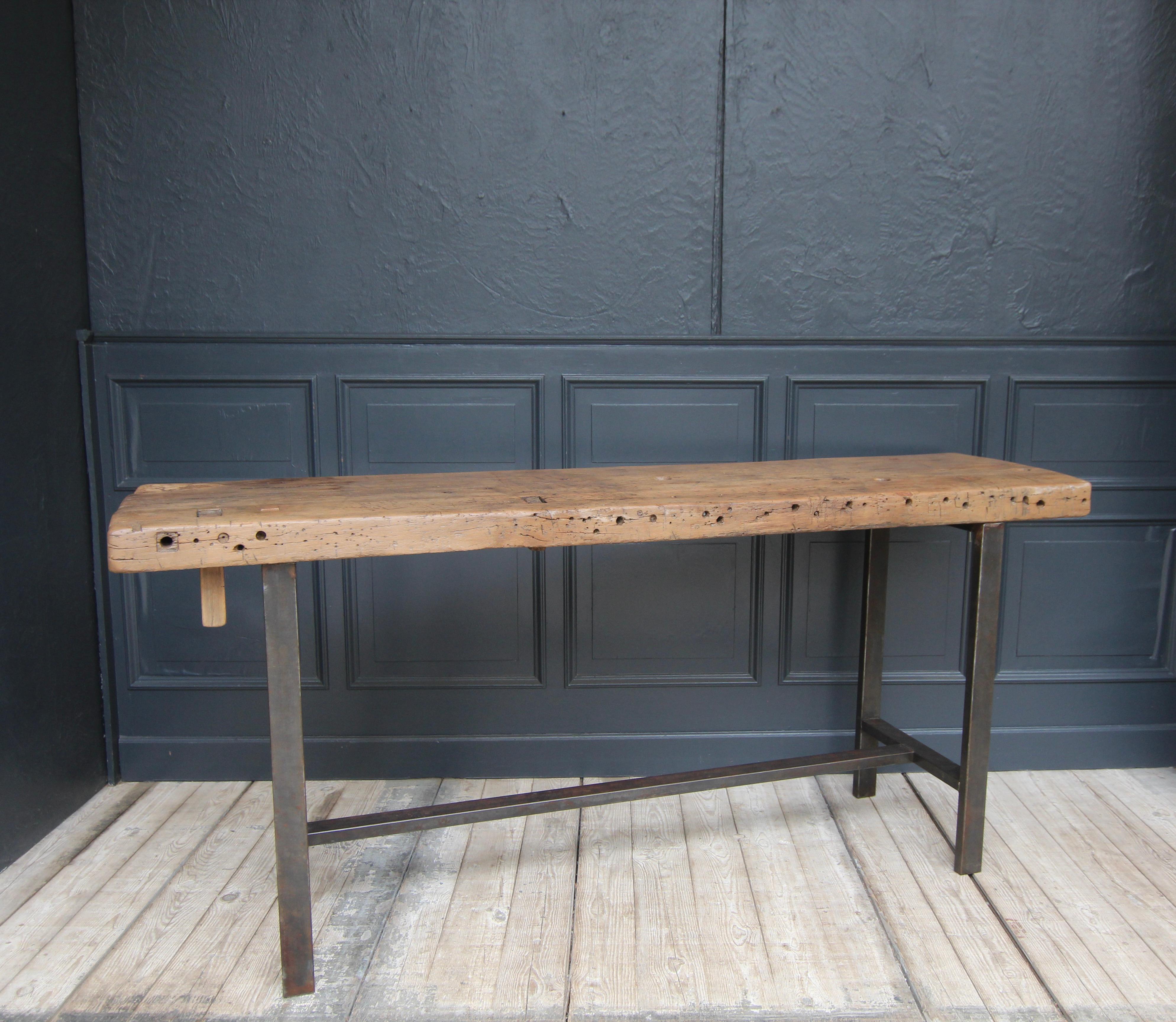 Industrial Metal and Wood Work Table or Console Table For Sale 12