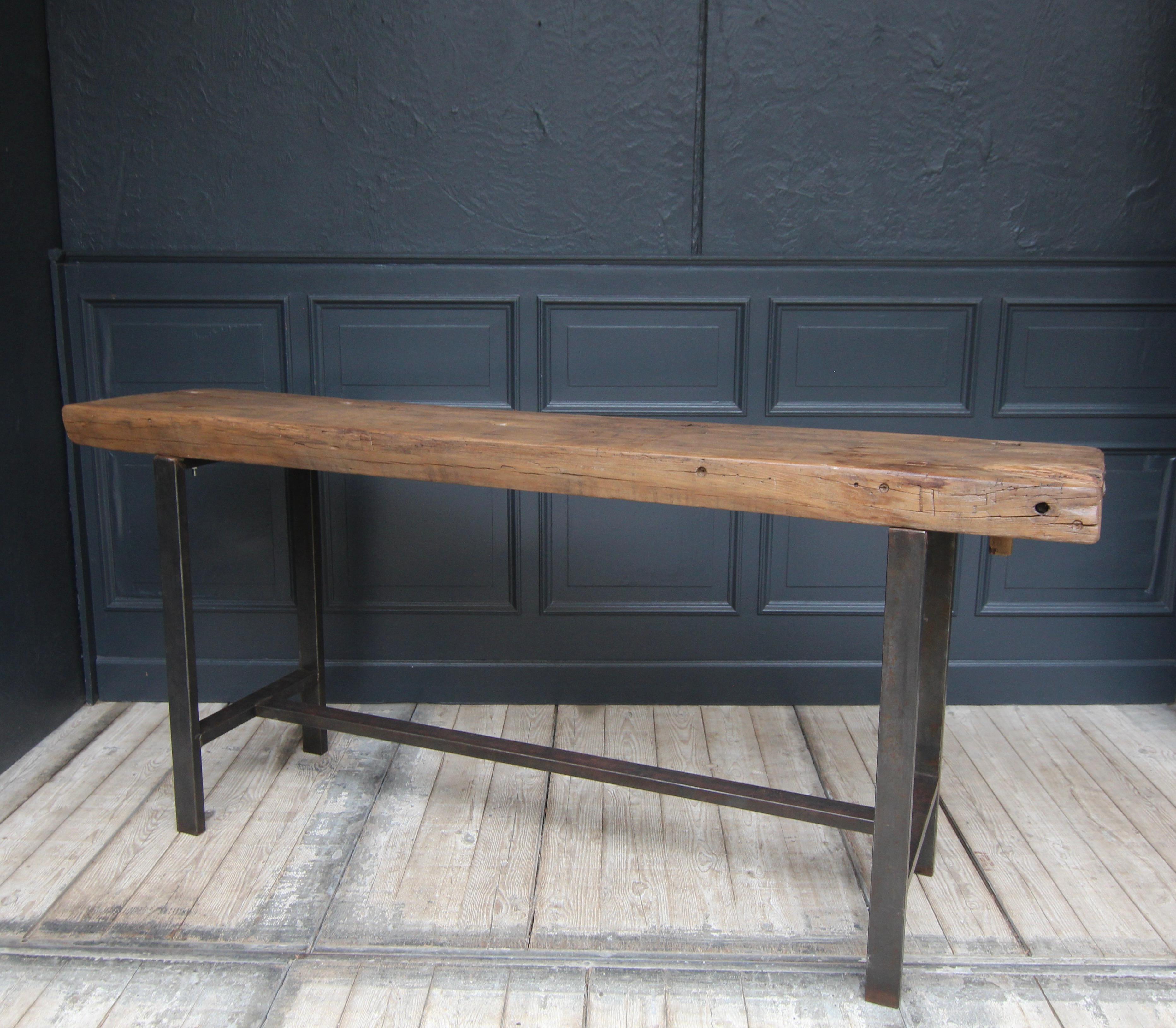 Industrial Metal and Wood Work Table or Console Table For Sale 15