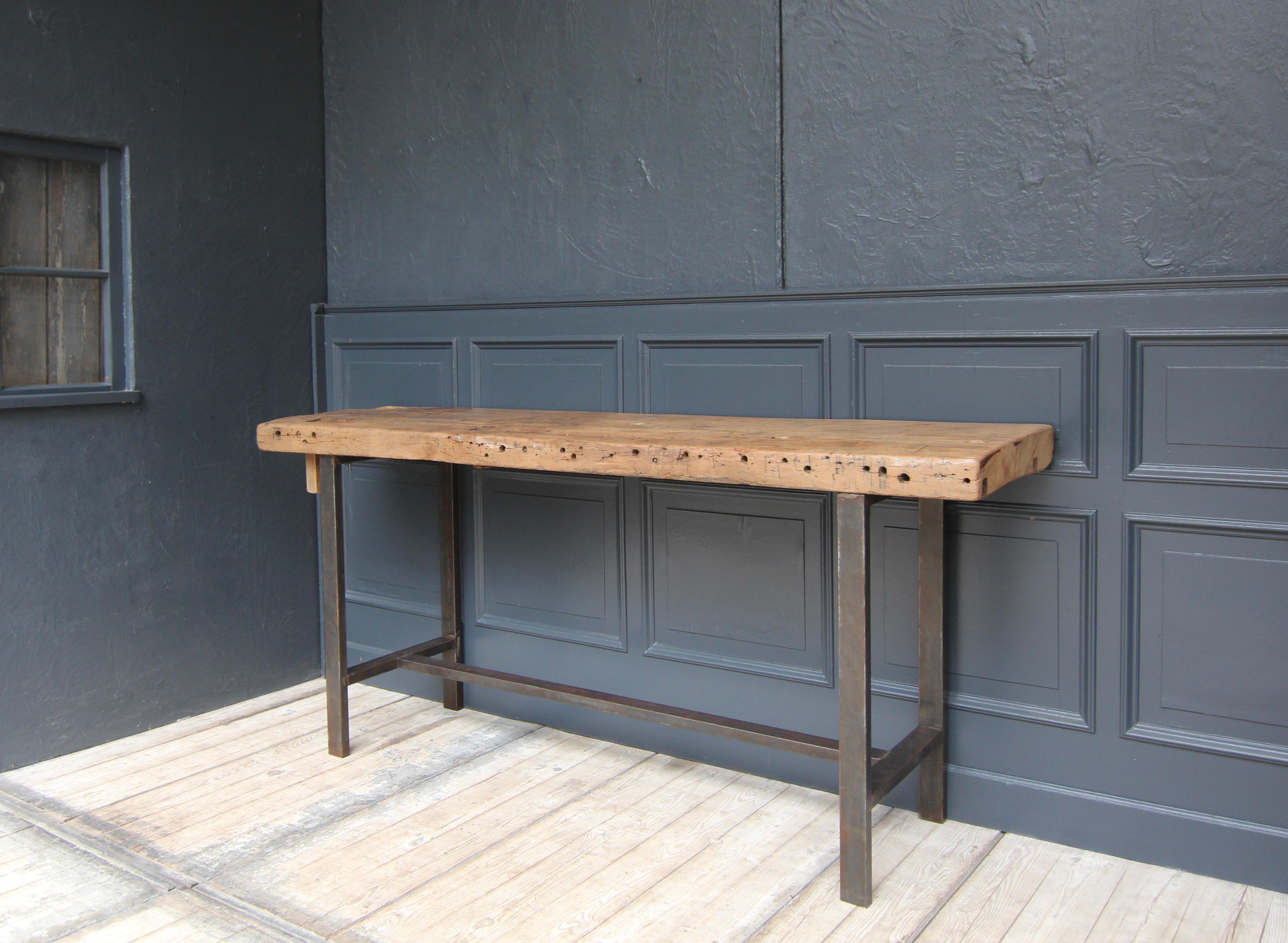 Industrial Metal and Wood Work Table or Console Table For Sale 1