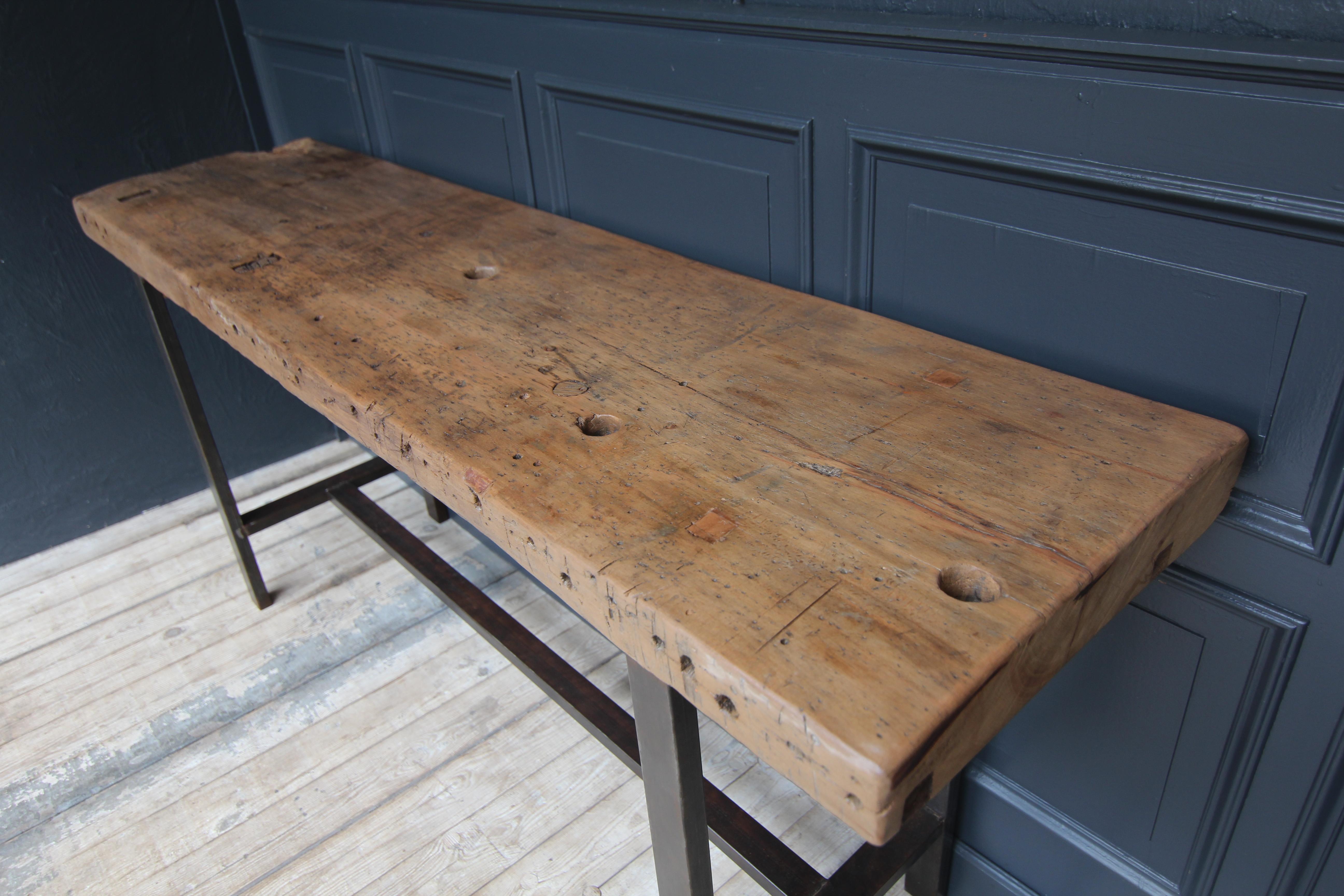 Industrial Metal and Wood Work Table or Console Table For Sale 2