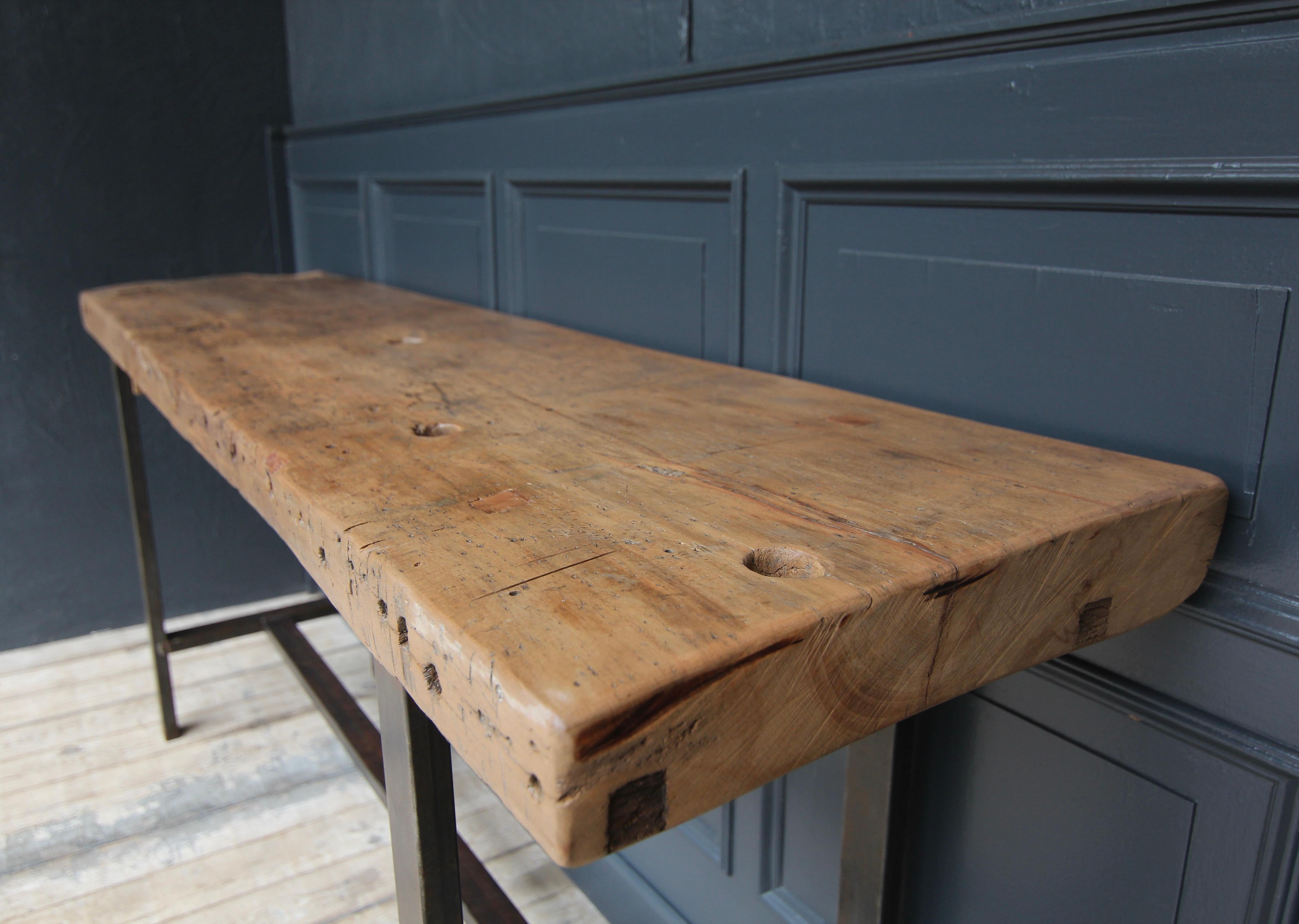 Industrial Metal and Wood Work Table or Console Table For Sale 3