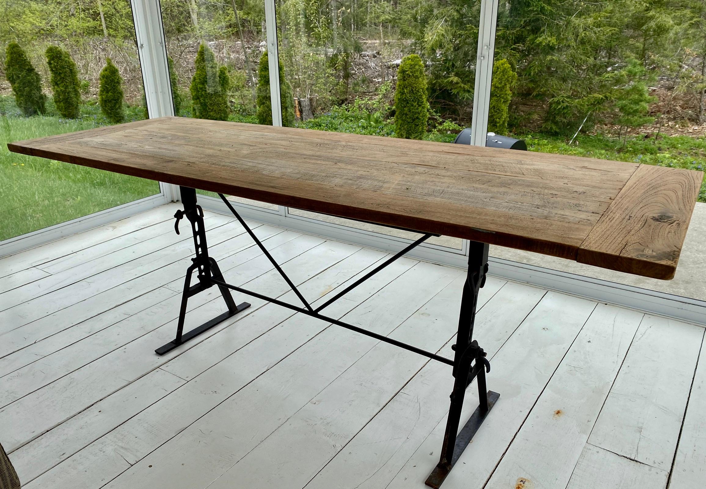 Industrial Metal Base and Teak Top Dining Table 3