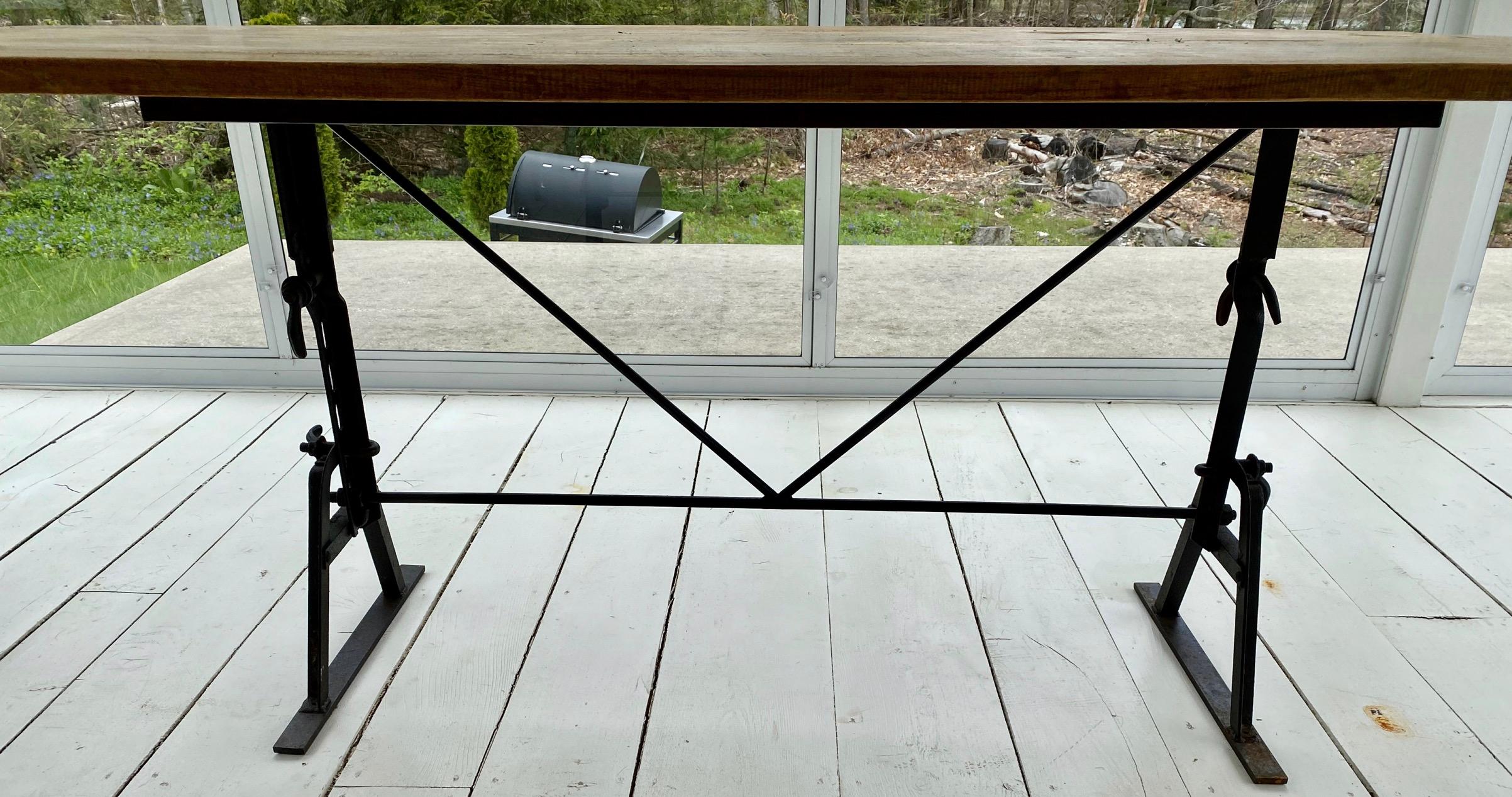 Rustic Industrial Metal Base and Teak Top Dining Table