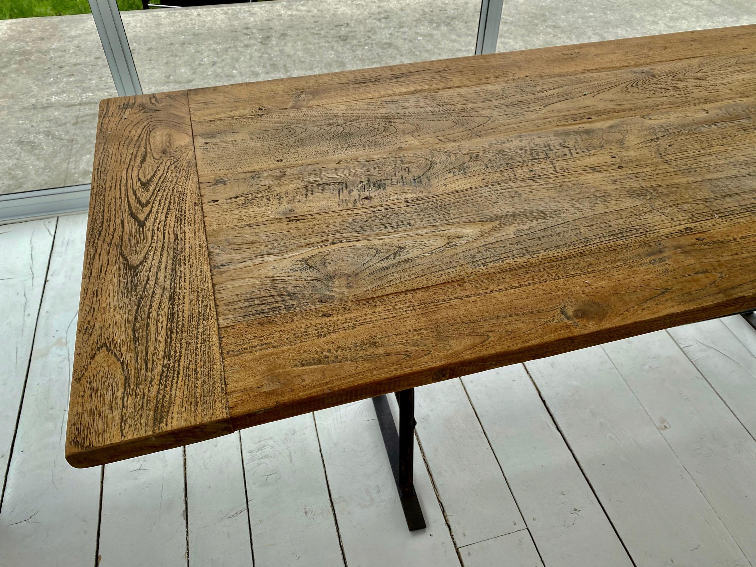 Iron Industrial Metal Base and Teak Top Dining Table