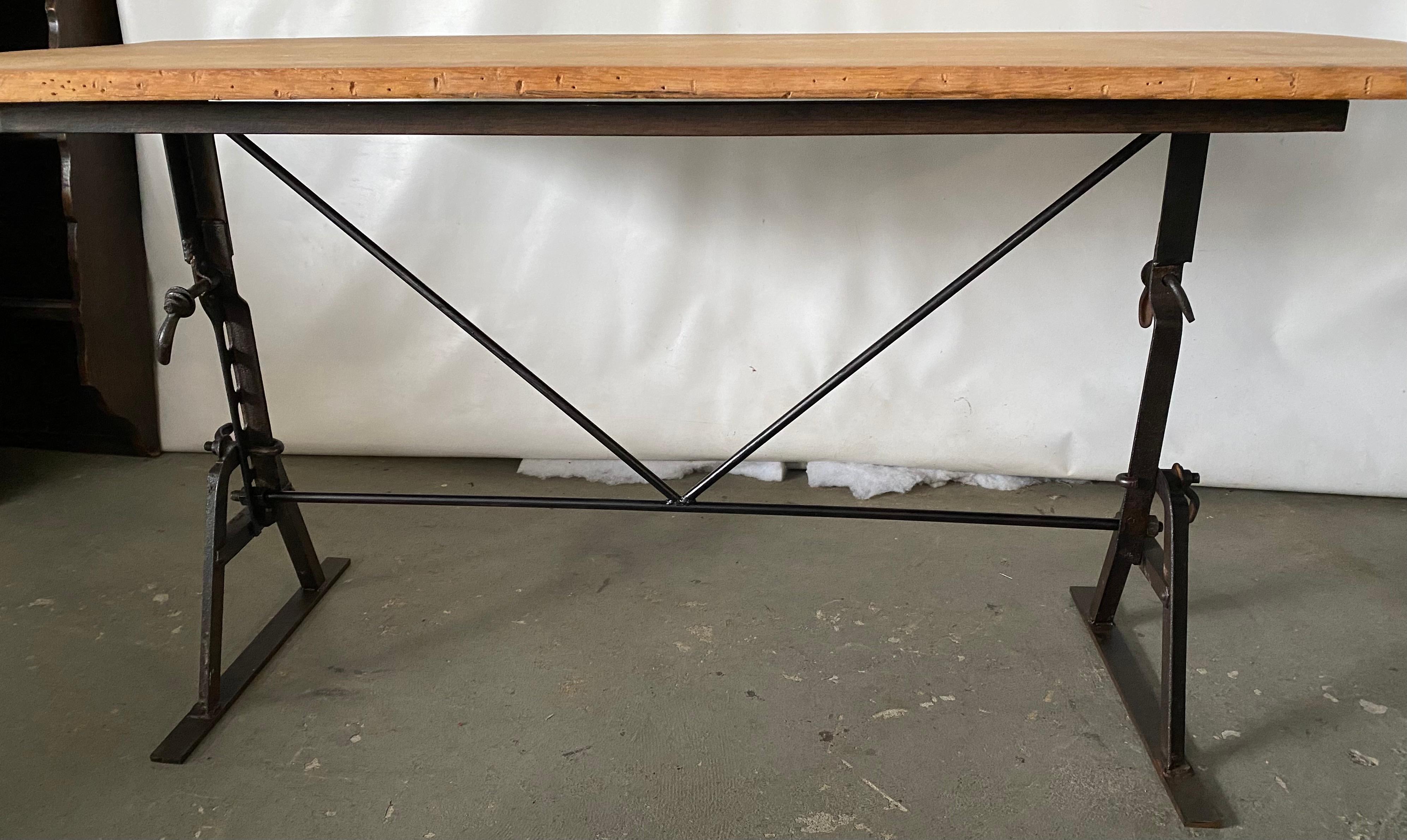 Industrial Metal Base Garden Dining Table or Desk In Good Condition For Sale In Sheffield, MA