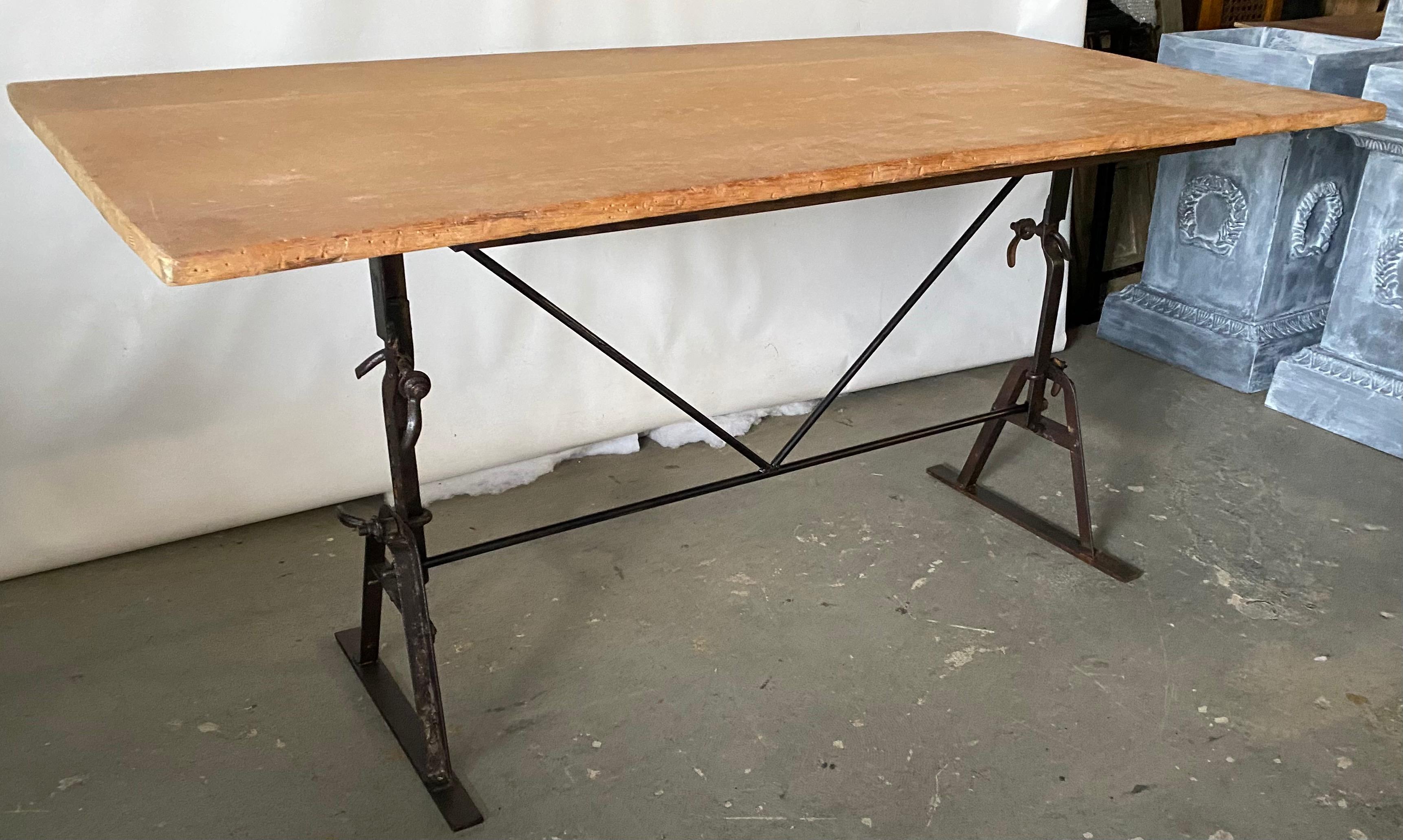 19th Century Industrial Metal Base Garden Dining Table or Desk For Sale