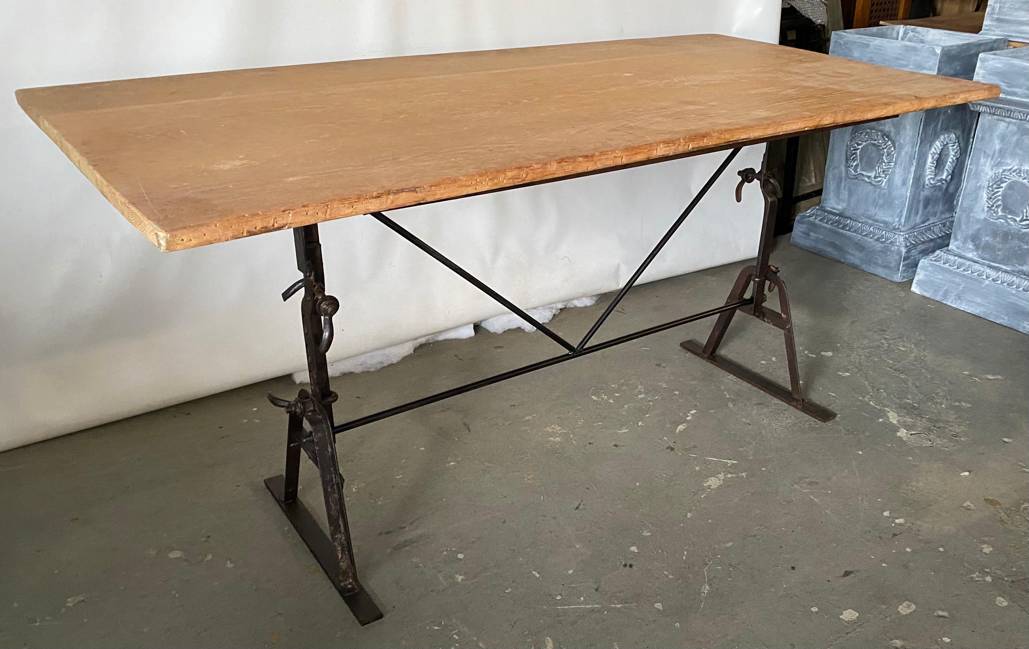 Iron Industrial Metal Base Garden Dining Table or Desk For Sale