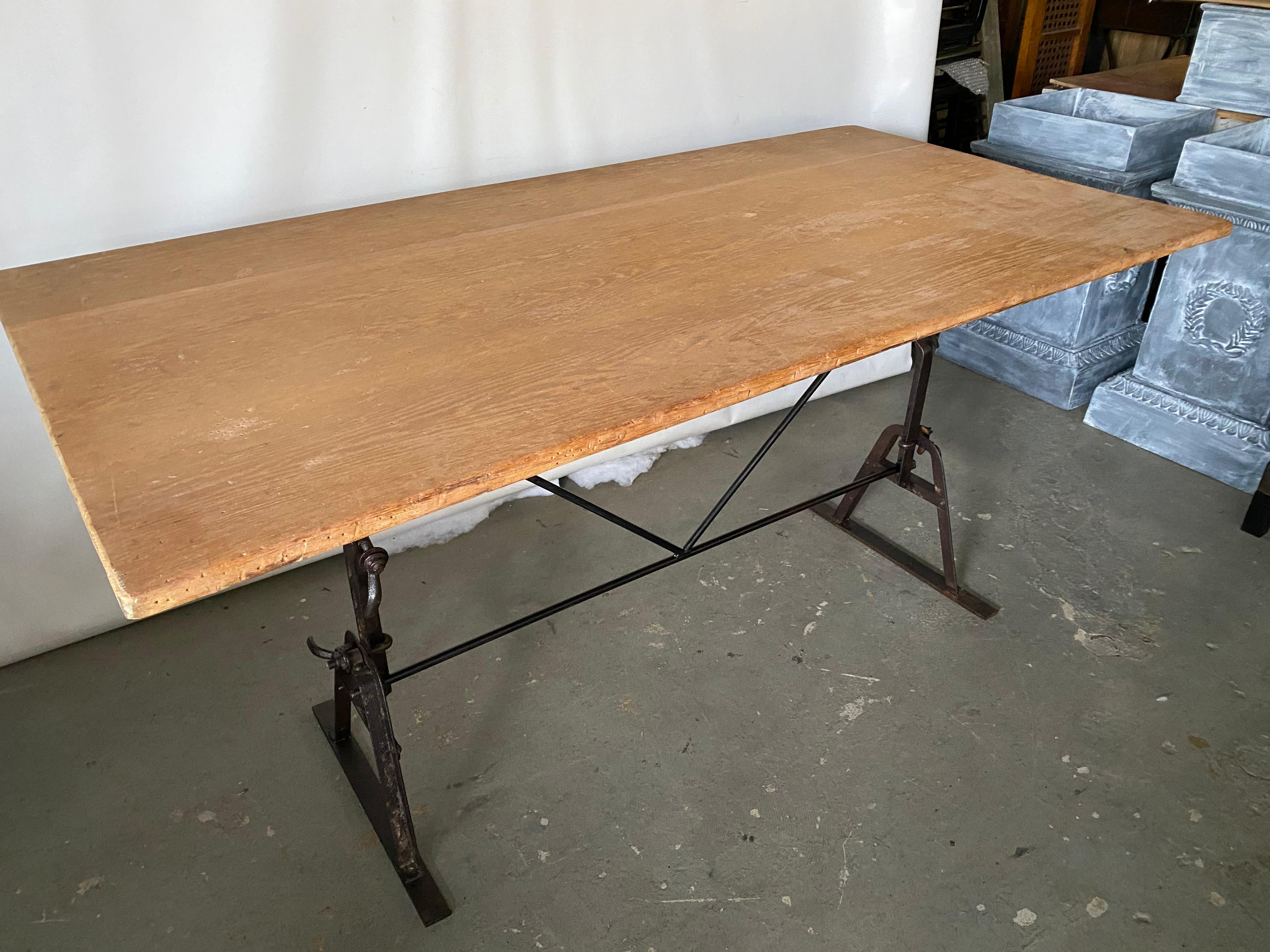 Industrial Metal Base Garden Dining Table or Desk For Sale 1