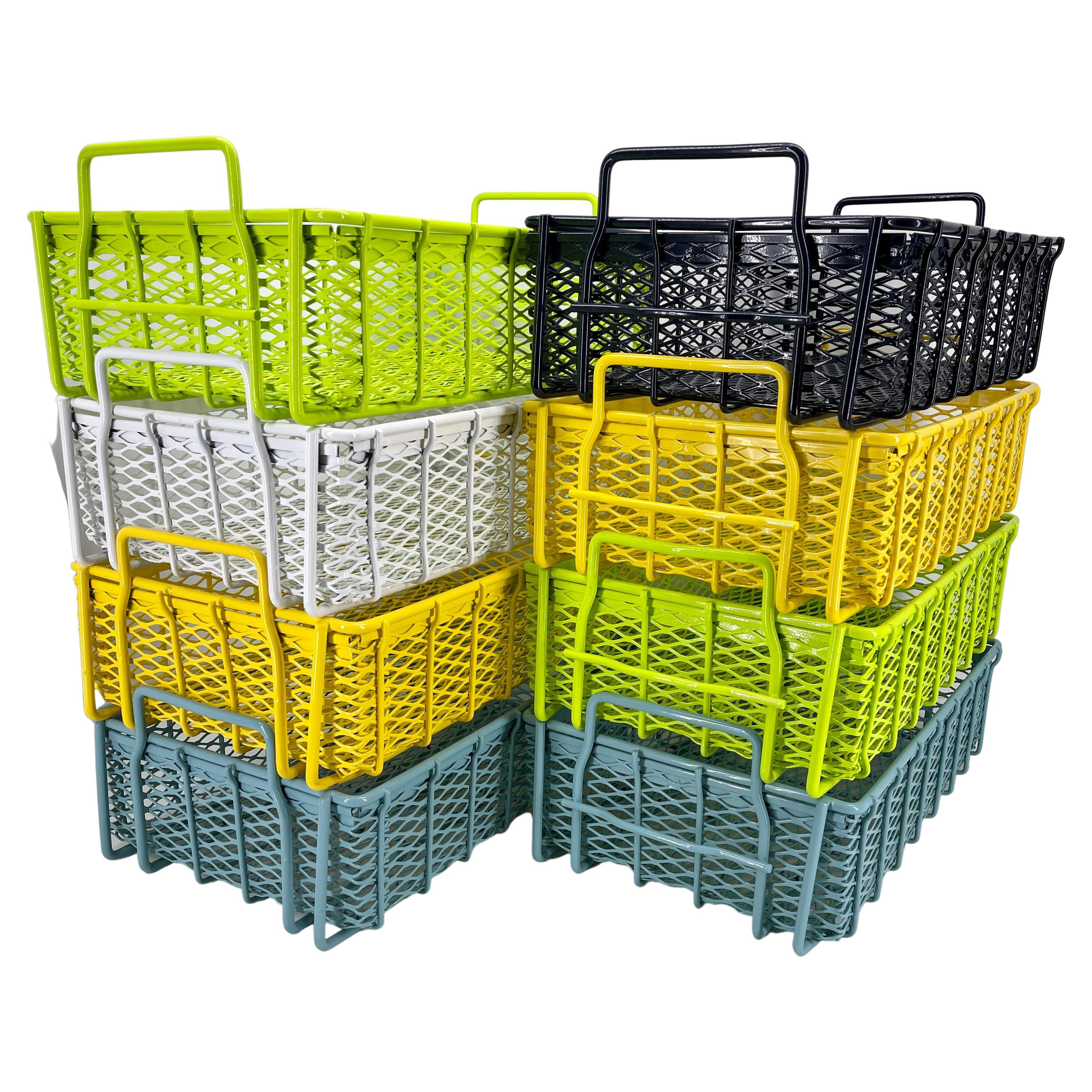 Industrial Era Metal Storage Bins, Powder Coated Bright Chartreuse For