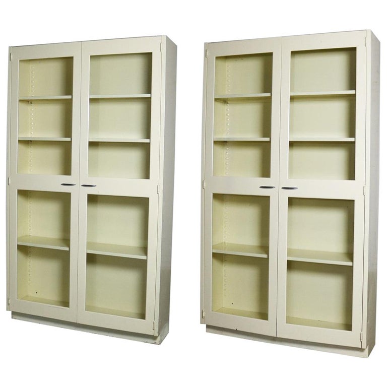 Industrial Metal Cabinet Glass Doors, Industrial Metal Bookcase With Glass Doors