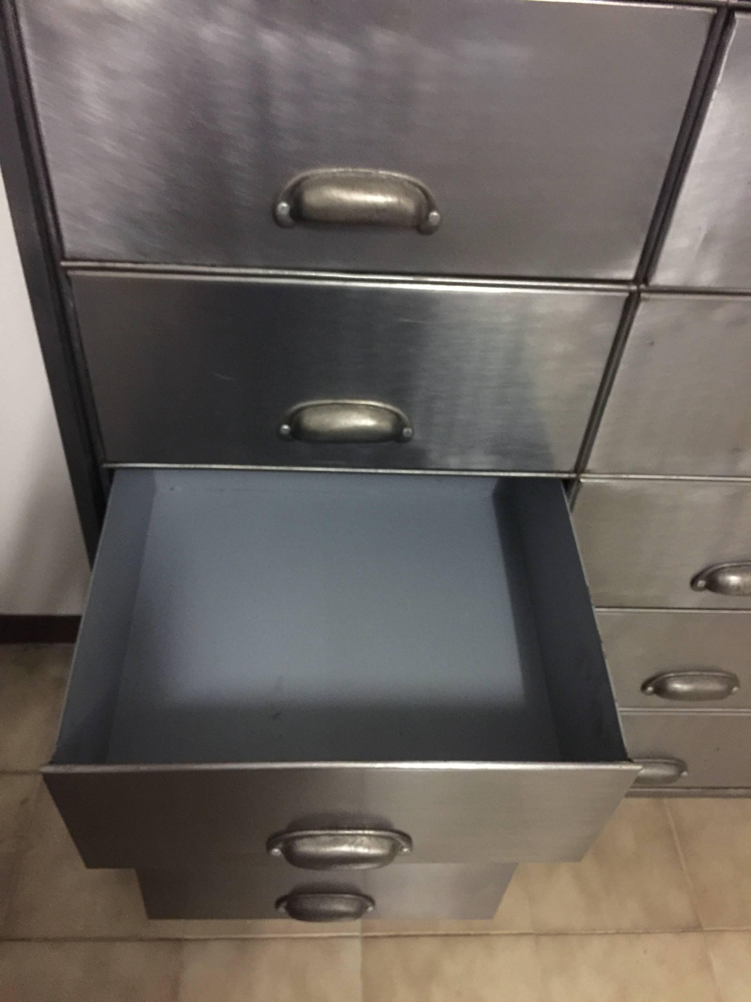 British Industrial Metal Cabinet on Heavy Duty Casters, Drawers and Doors For Sale