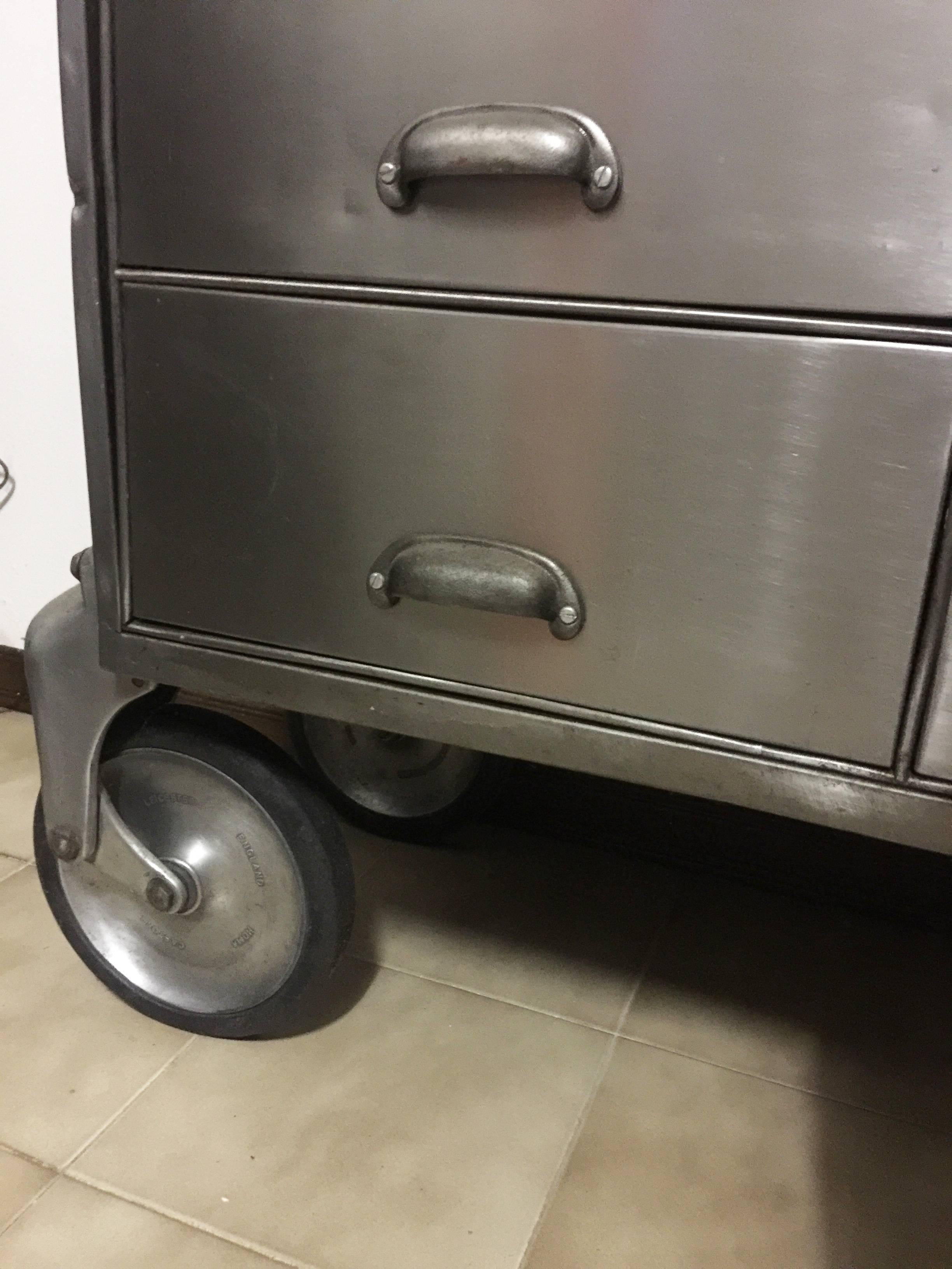 Industrial Metal Cabinet on Heavy Duty Casters, Drawers and Doors For Sale 2