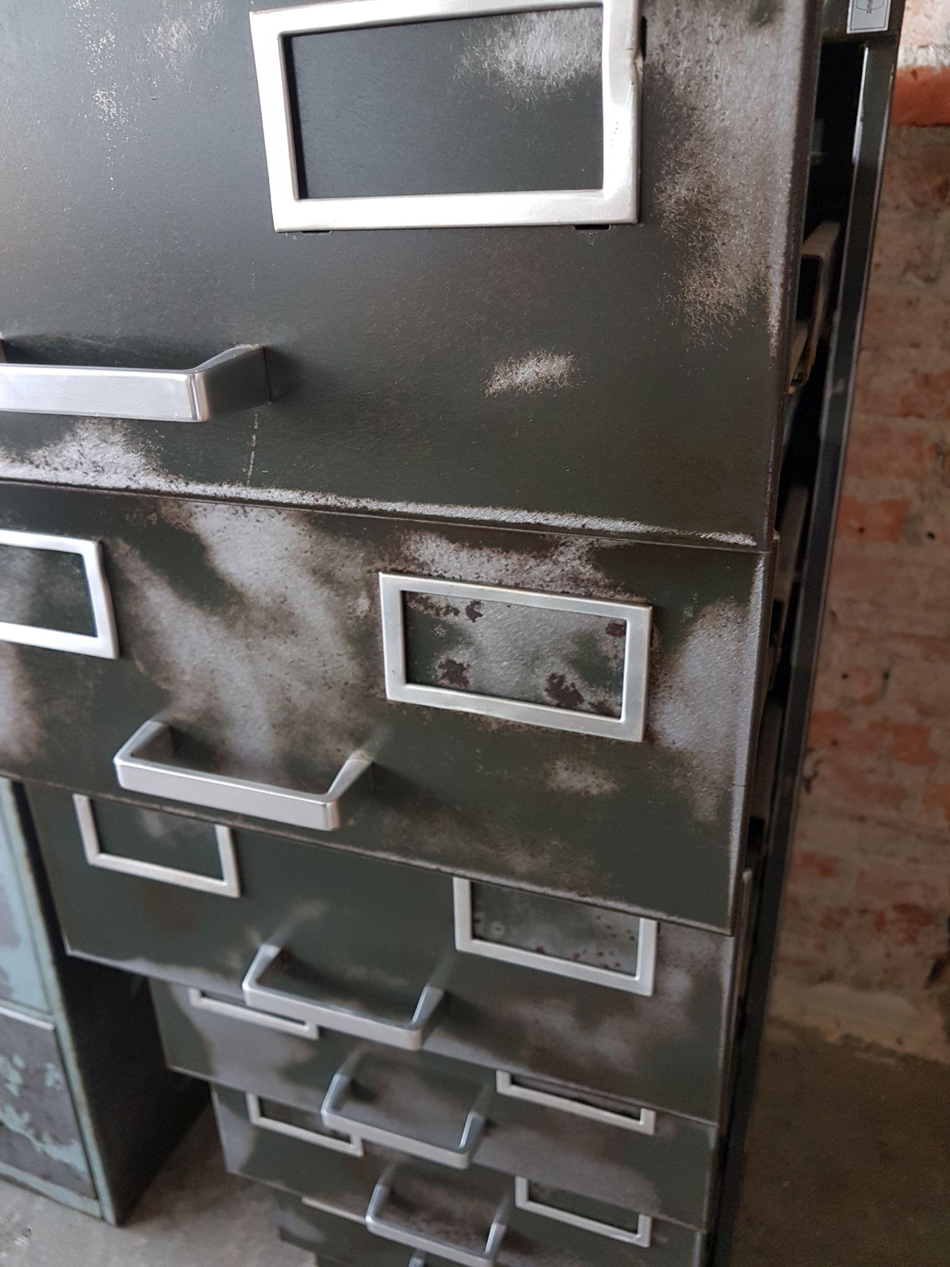 Late 20th Century Industrial Metal Cabinet Steel Lockers Four Cabinets Loft Style Brushed Steel For Sale