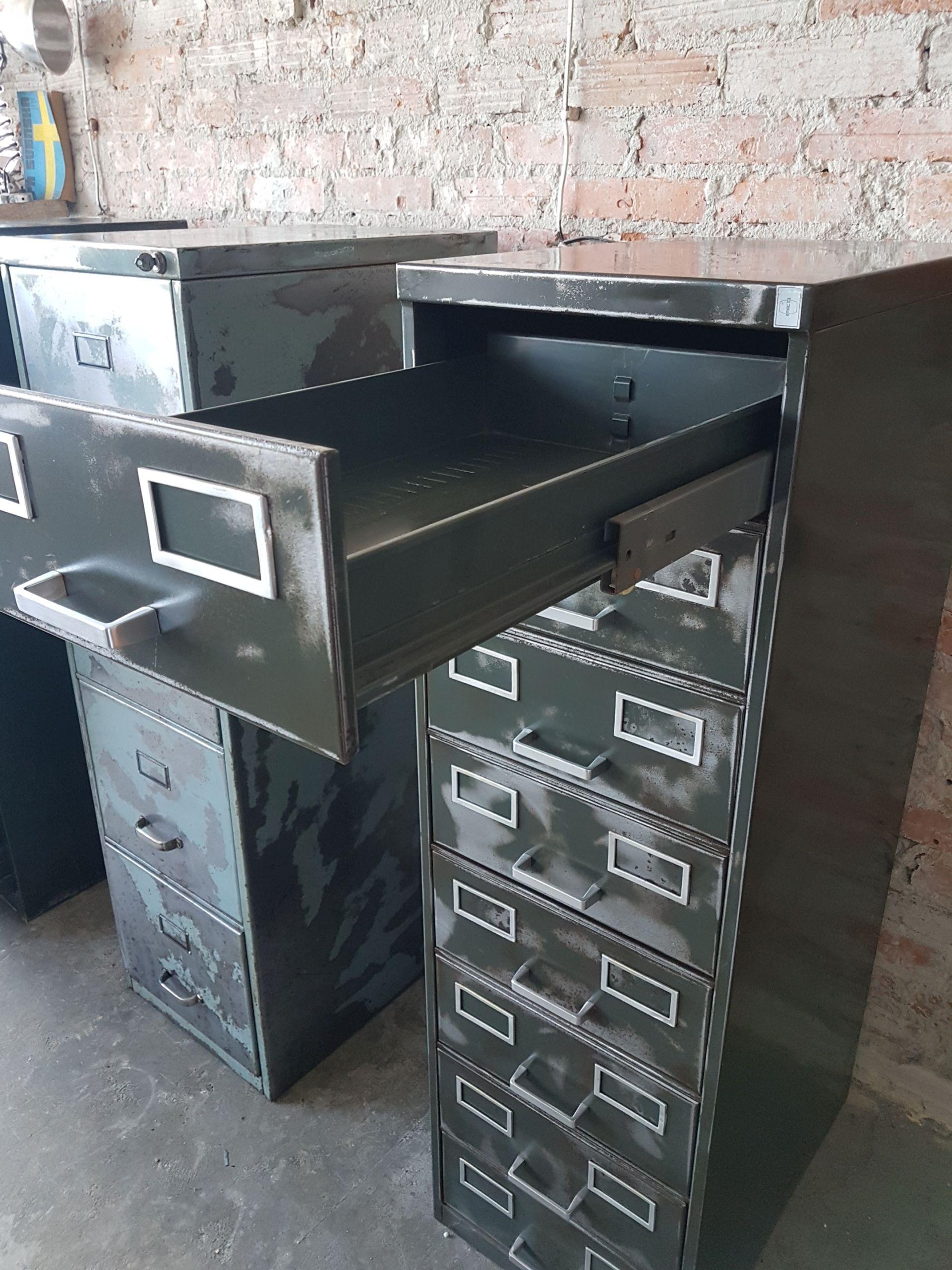 Aluminum Industrial Metal Cabinet Steel Lockers Four Cabinets Loft Style Brushed Steel For Sale