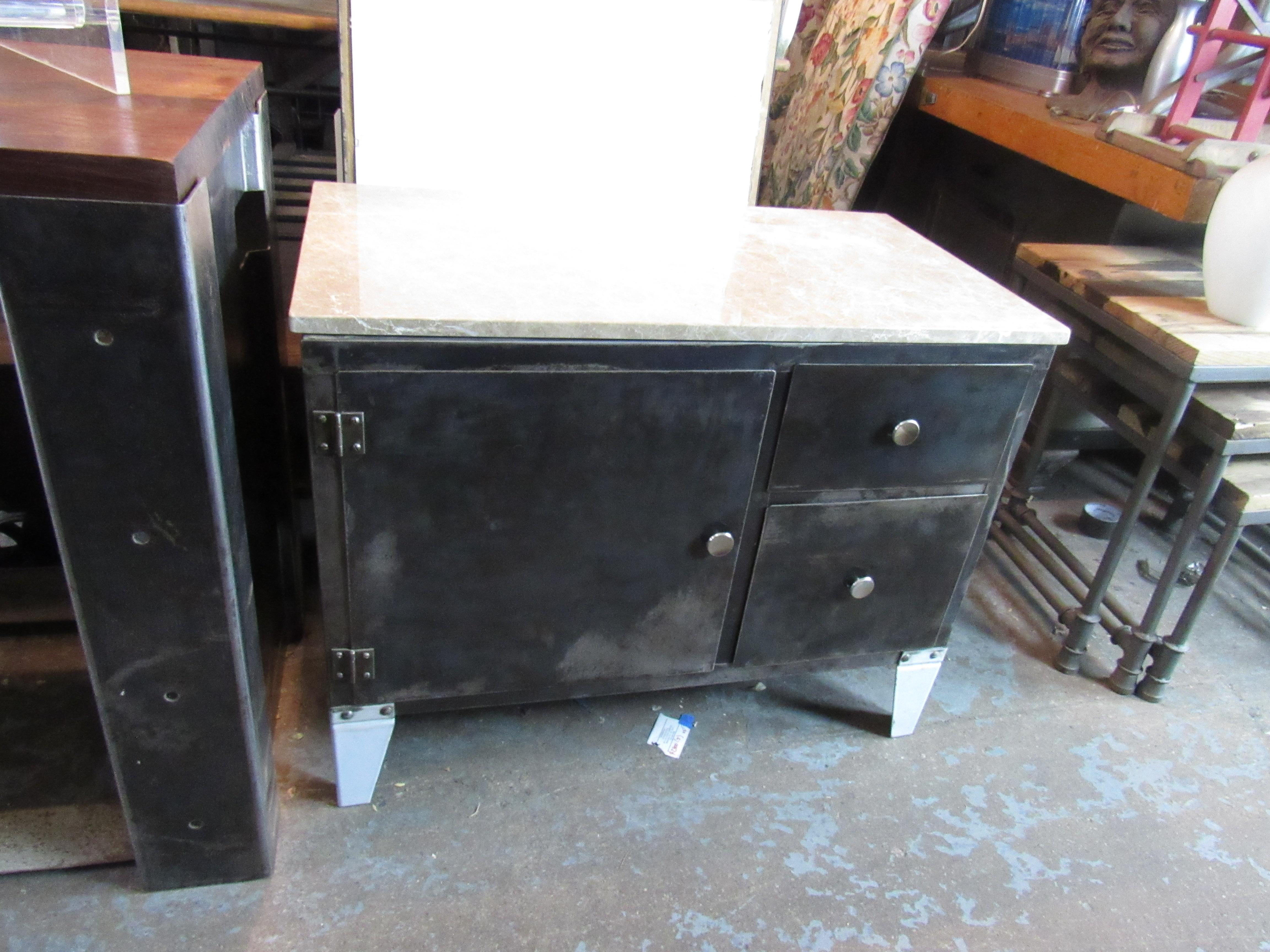 Industrial Metal Cabinet with Stone Top In Good Condition In Brooklyn, NY