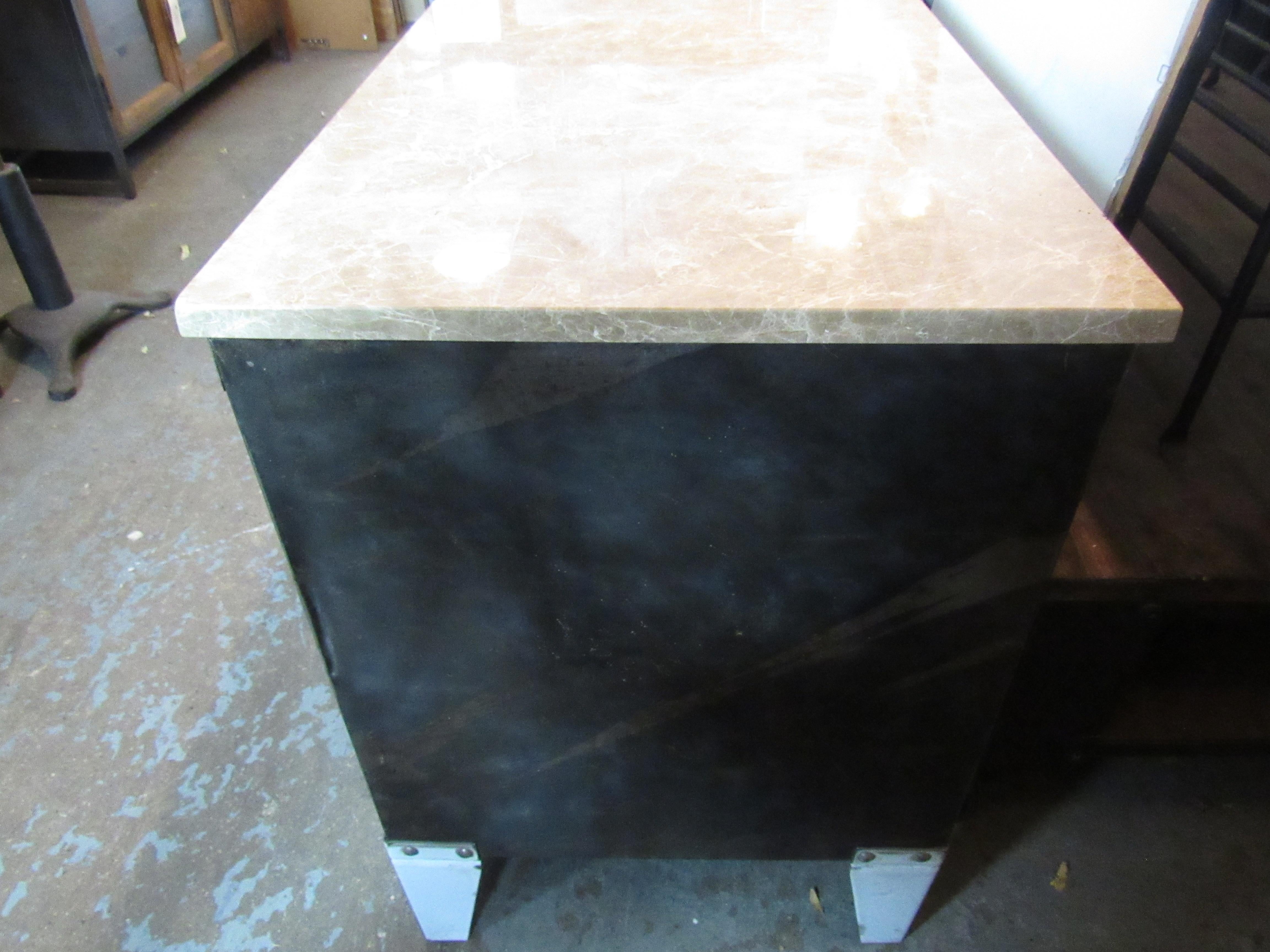 Industrial Metal Cabinet with Stone Top 3