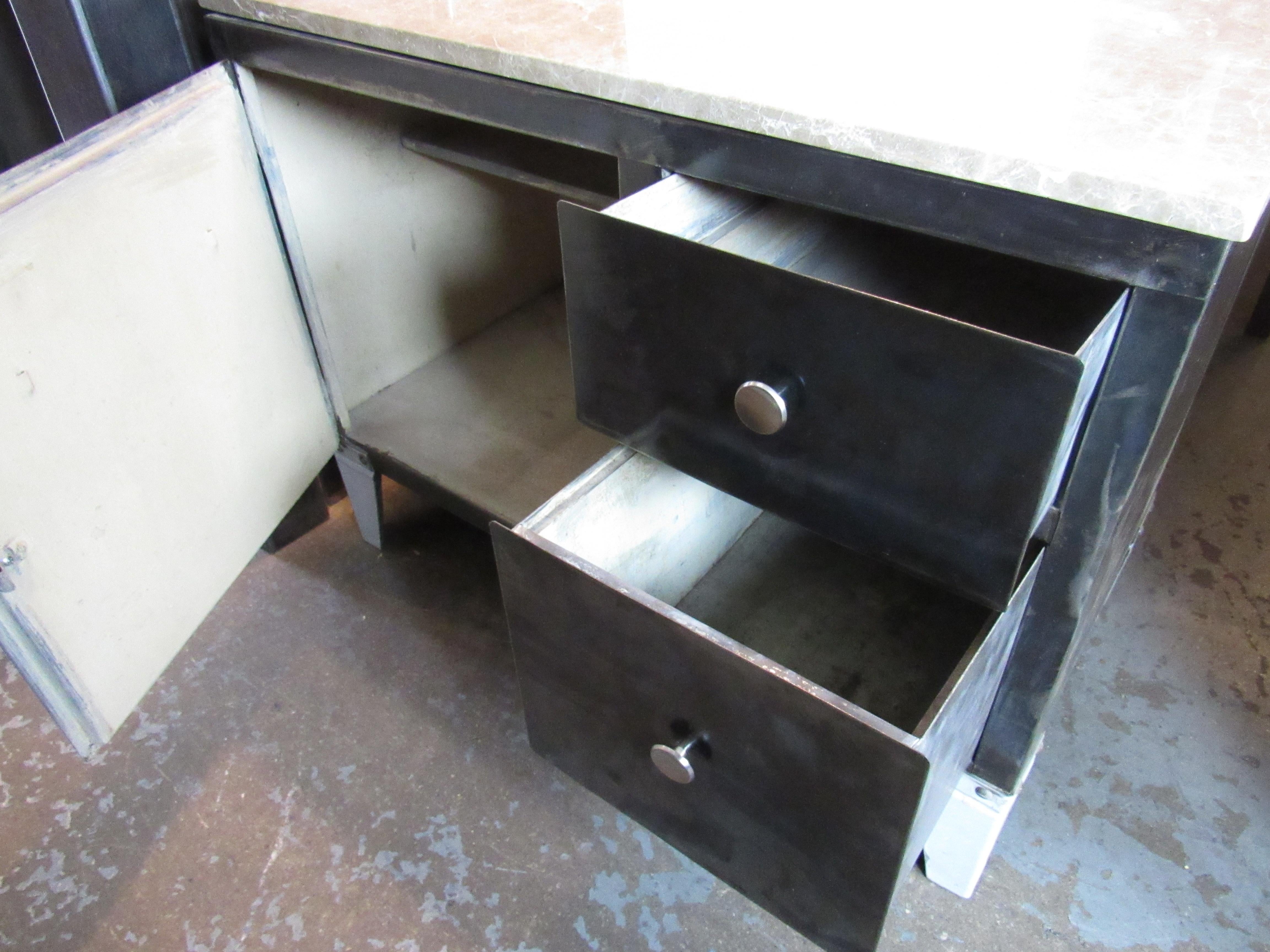 Industrial Metal Cabinet with Stone Top 4