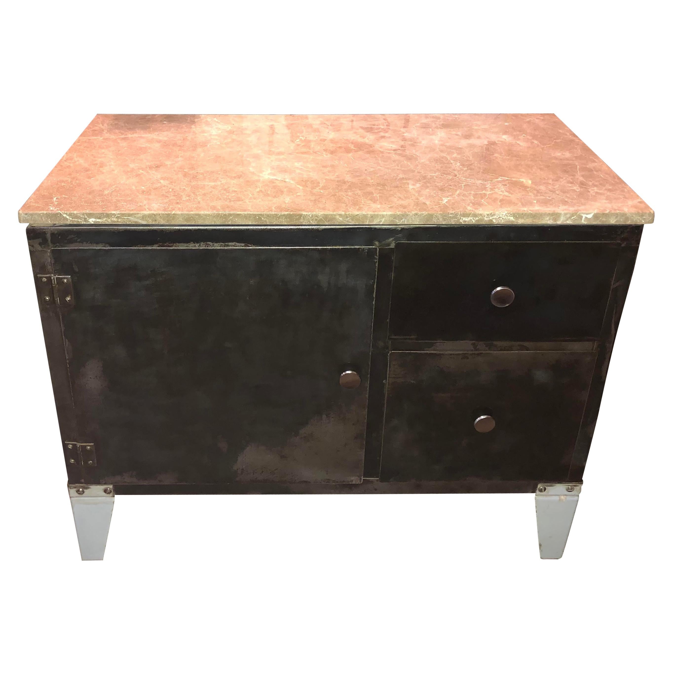 Industrial Metal Cabinet with Stone Top