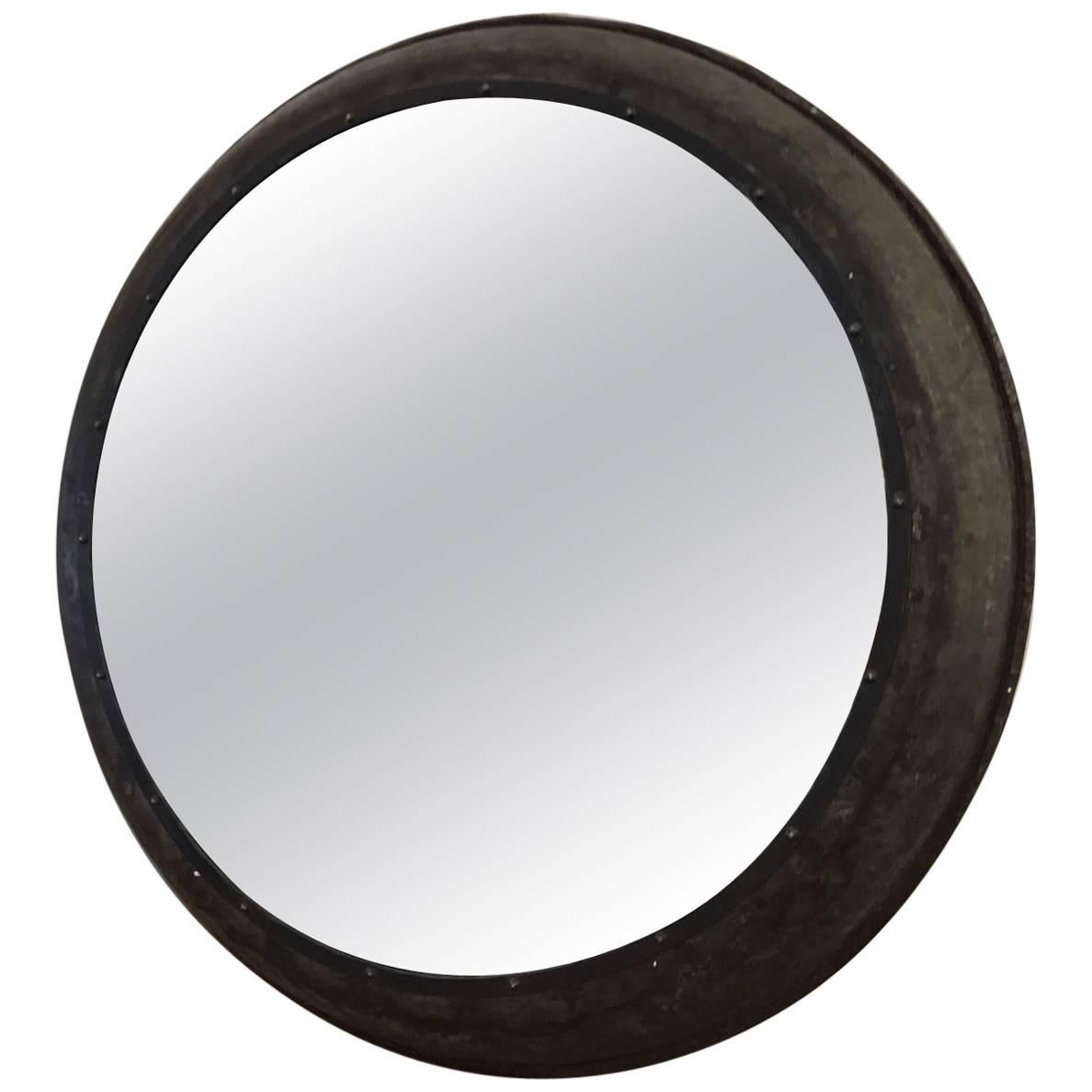 Industrial Metal Circular Railway Mirror, Vintage, Rare For Sale