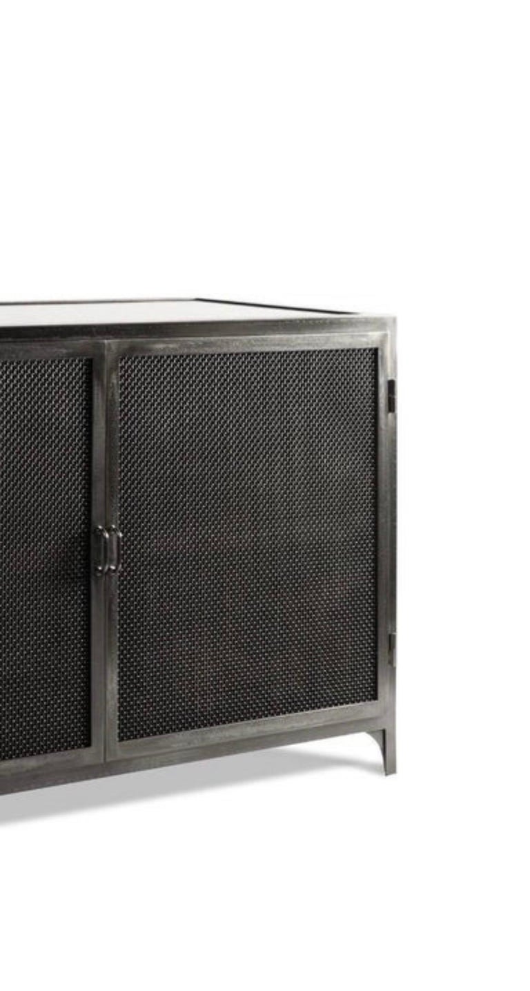 Industrial Metal Console Cabinet with Double Doors in Blackened Steel Finish In New Condition For Sale In Seattle, WA