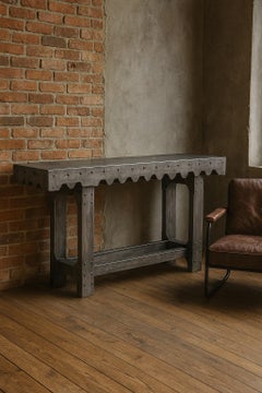 Industrial Metal Console with Riveted Details in Brutalist Style