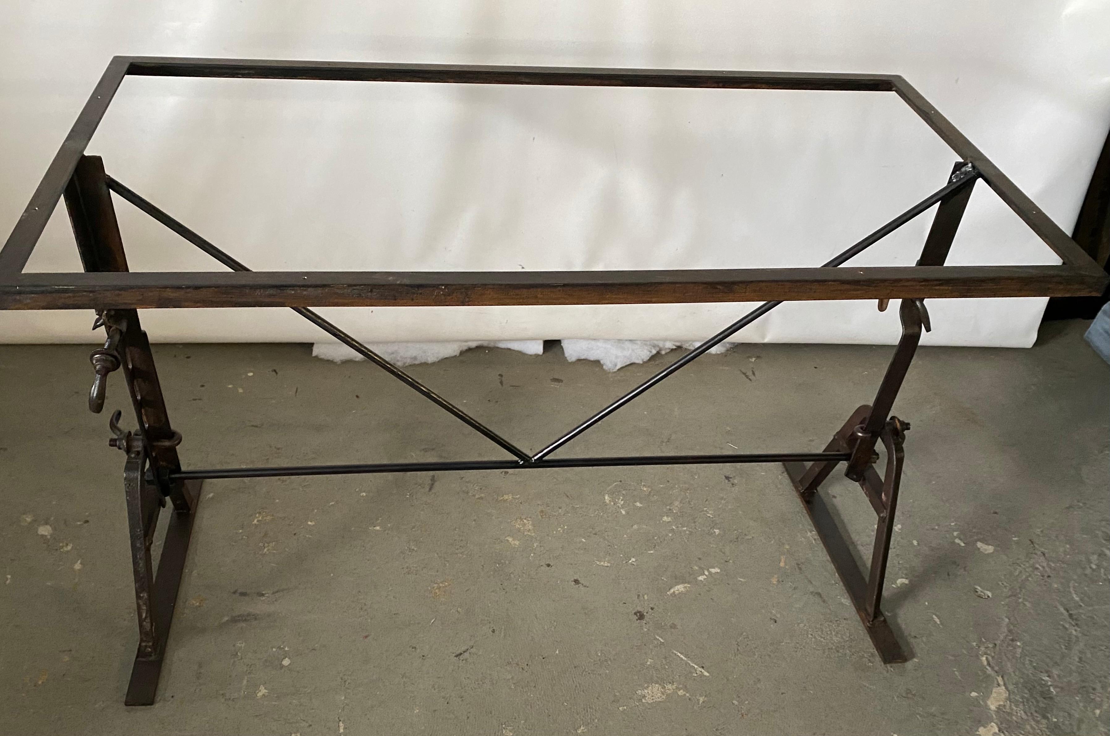 These antique metal workbench saw horses have been adapted and made into a stylish dining table base. Add your own table top -- stone, glass or wood and have a table that will be perfect in any decor, be it classical, modern, Use it as a garden