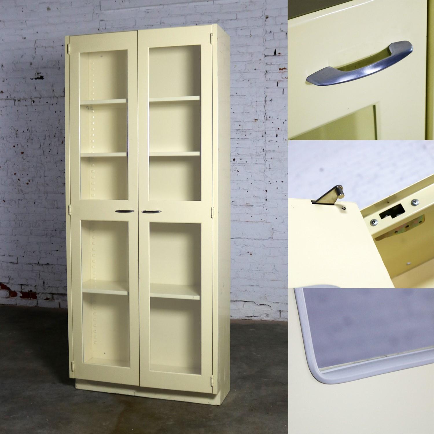 Industrial Metal Display Cabinet Or Bookcase With Glass Doors At