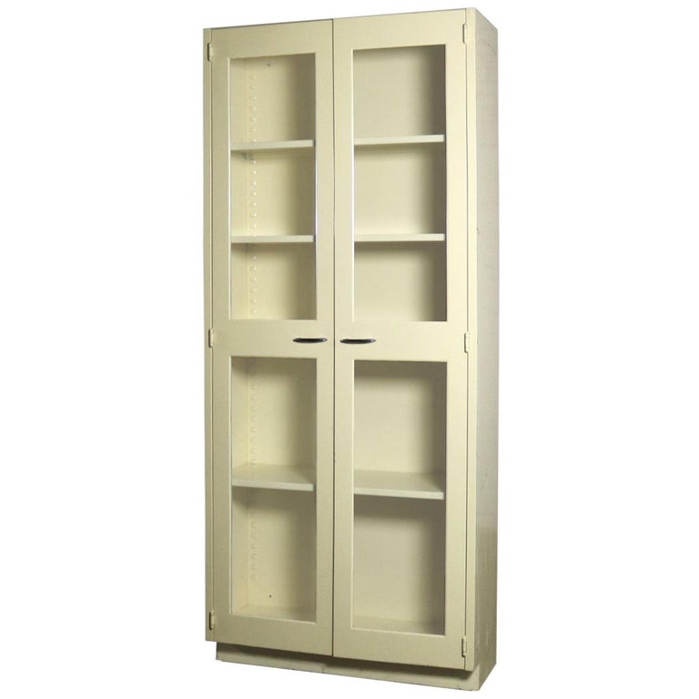 Industrial Metal Display Cabinet Or, Metal And Glass Bookcase With Doors