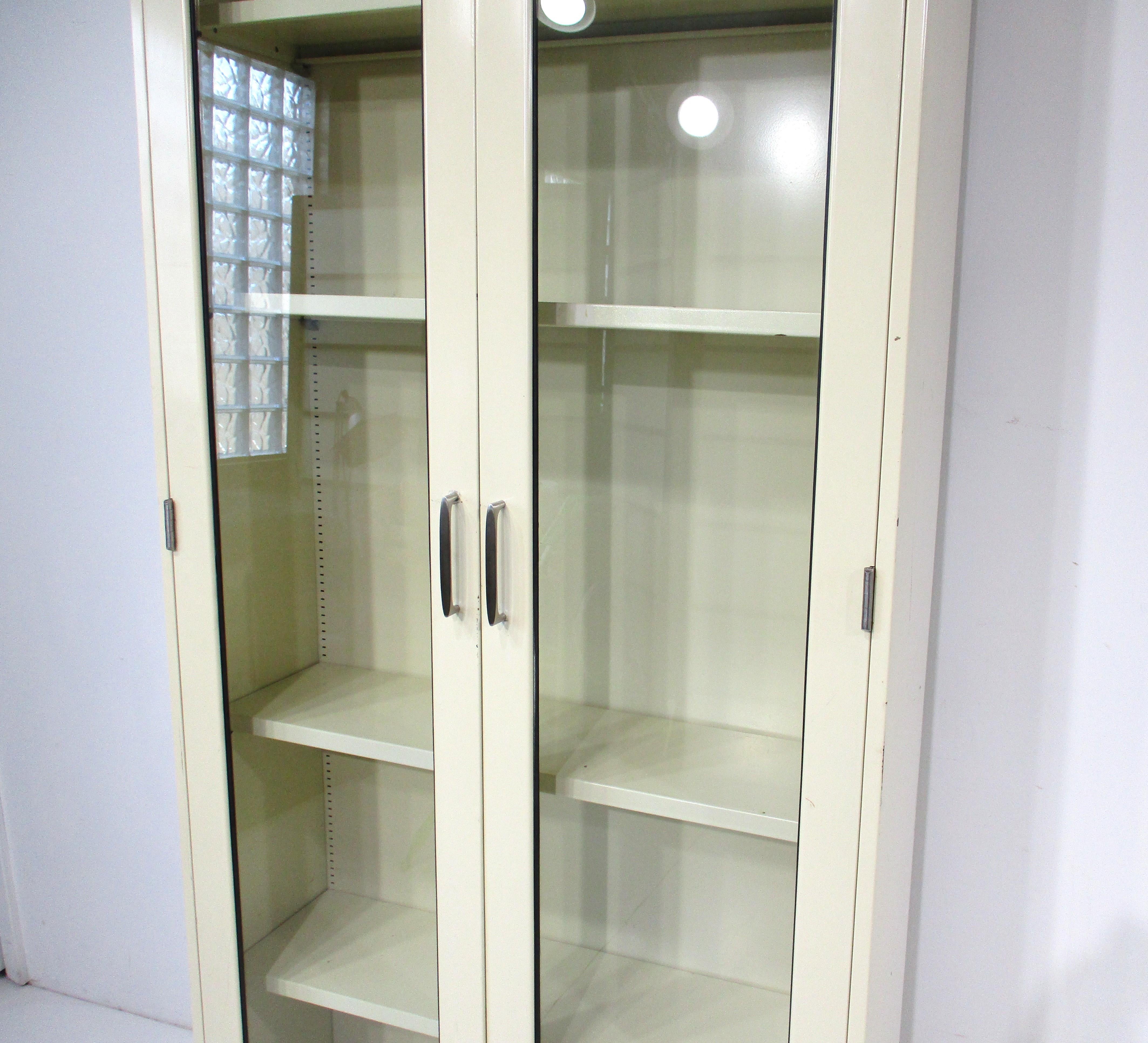 20th Century Industrial Metal / Glass Bookcase/ Cabinet in the style of Globe Wernicke