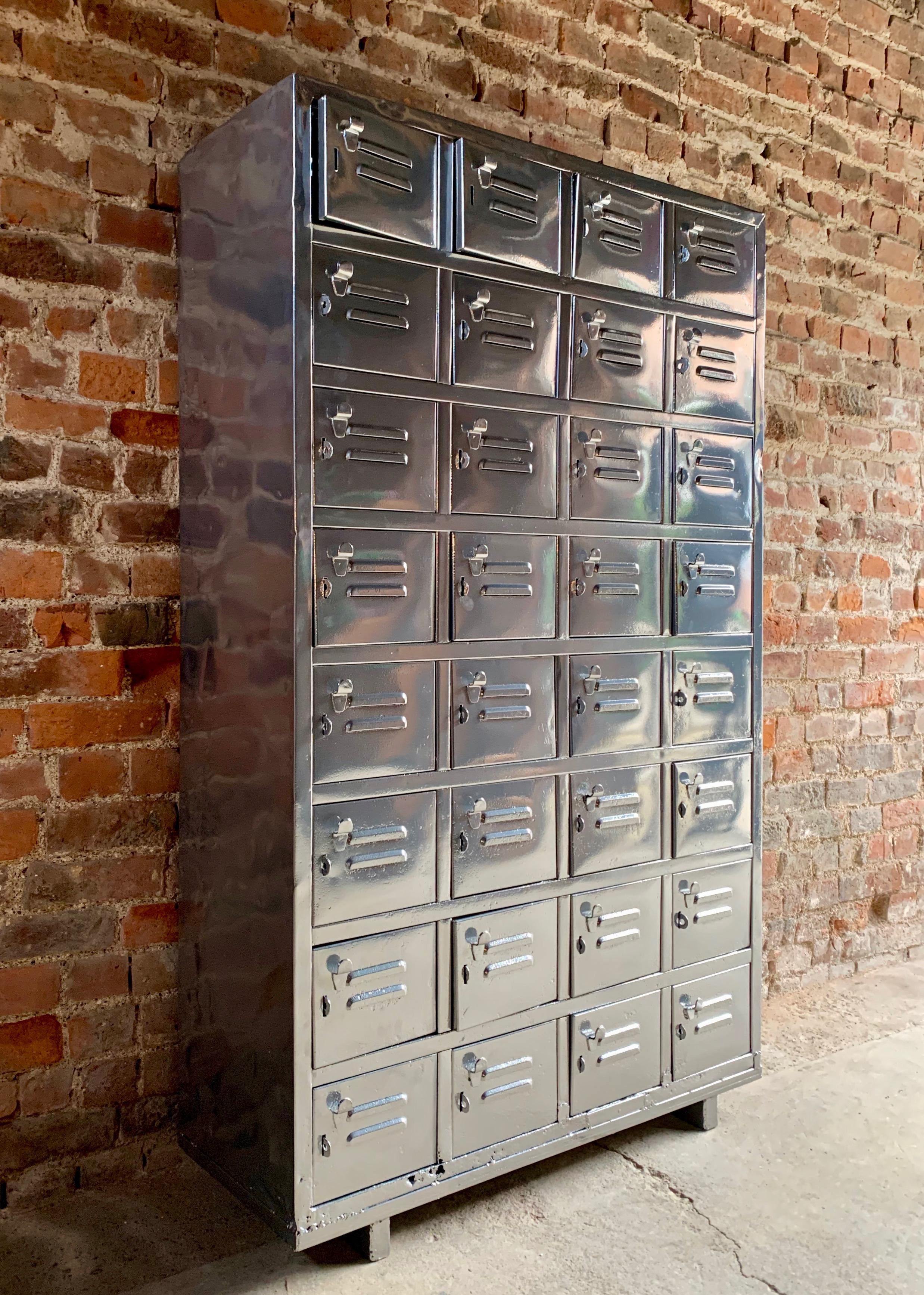English Industrial Metal Lockers Cabinet Midcentury Steel Cabinet Loft Style, 1940s