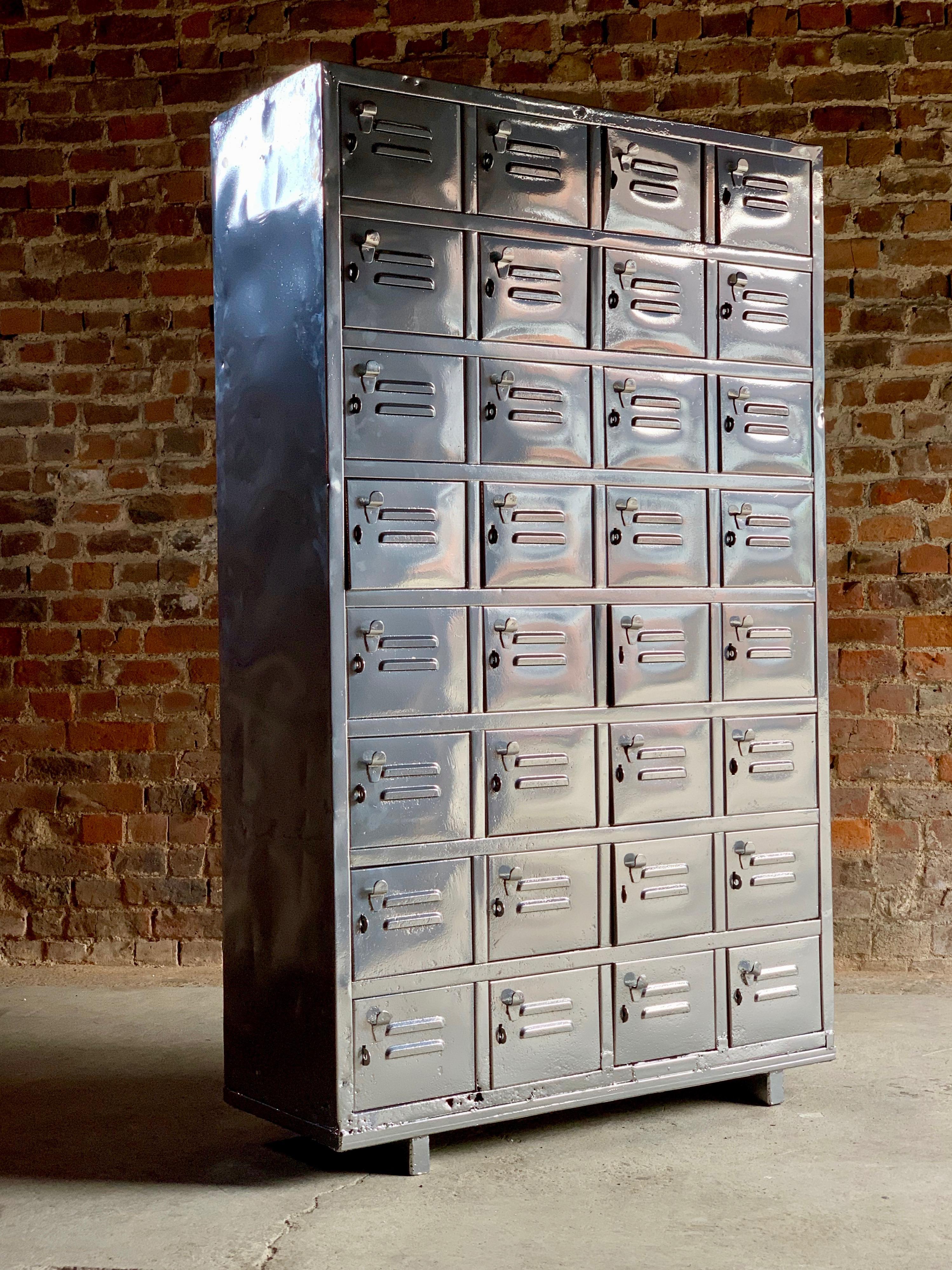 Powder-Coated Industrial Metal Lockers Cabinet Midcentury Steel Cabinet Loft Style, 1940s