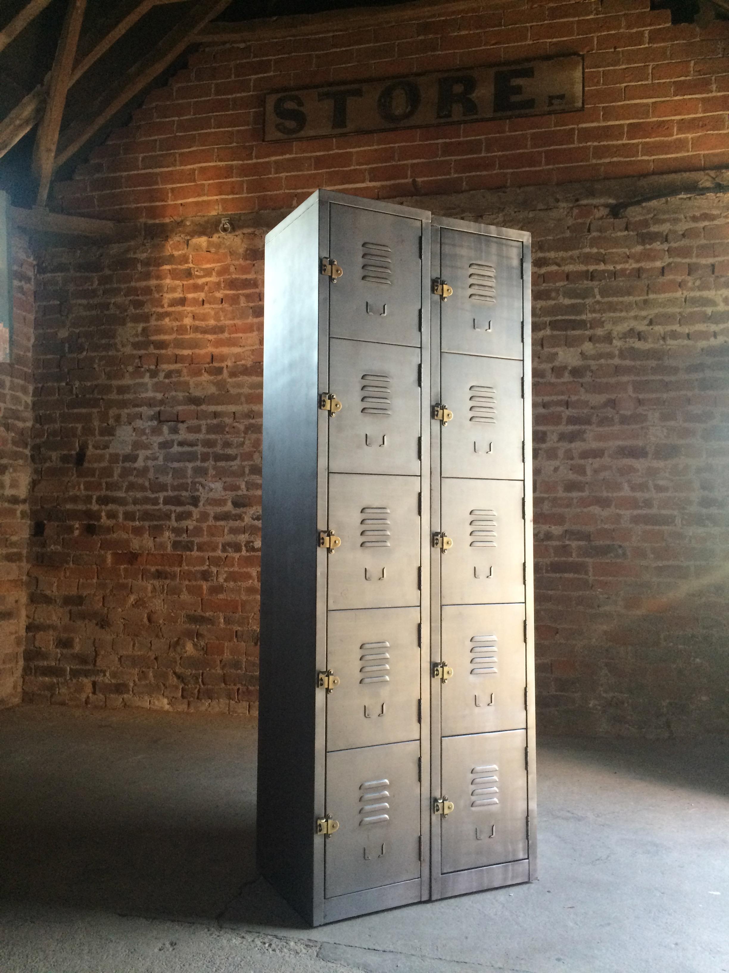 Asian Industrial Metal Lockers Set of Four Loft Style Brushed Steel Cabinets