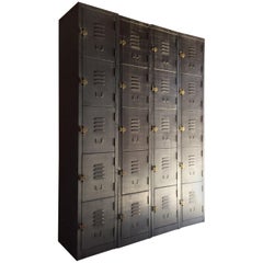 Industrial Metal Lockers Set of Four Loft Style Brushed Steel Cabinets