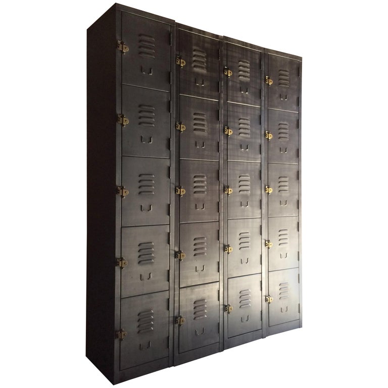 industrial metal lockers set of four loft style brushed steel