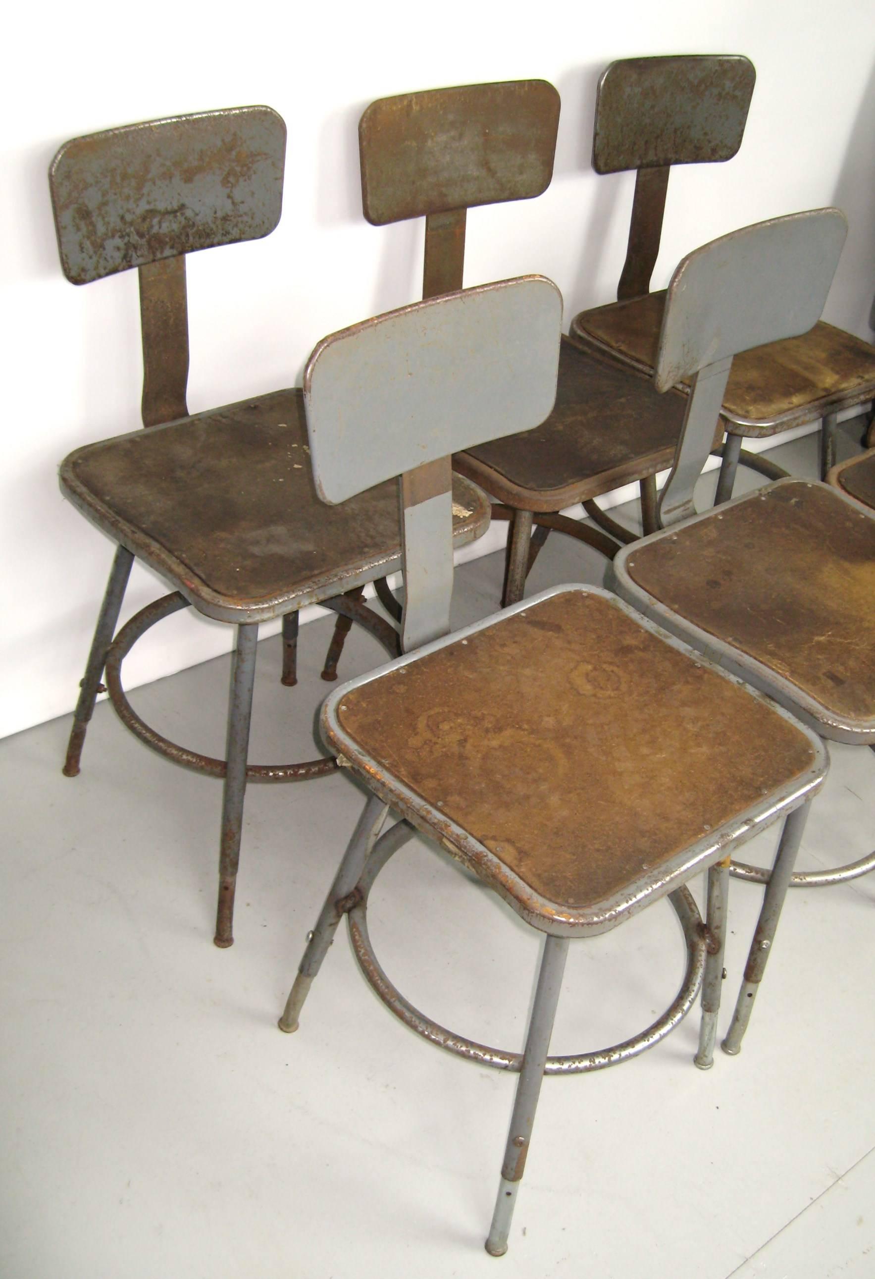 Mid-20th Century Industrial Metal Machine Age Shop Stools from Schrade Knife Factory in NY For Sale