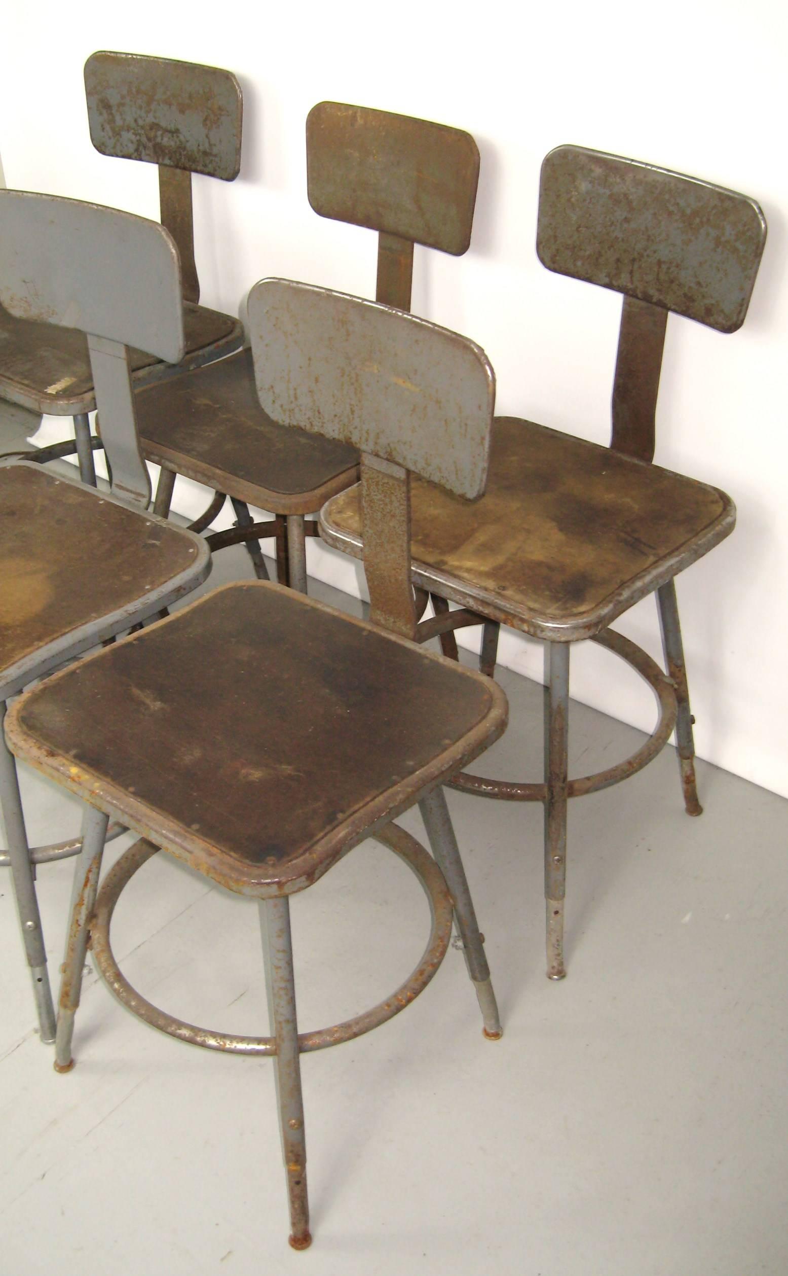 Industrial Metal Machine Age Shop Stools from Schrade Knife Factory in NY For Sale 1