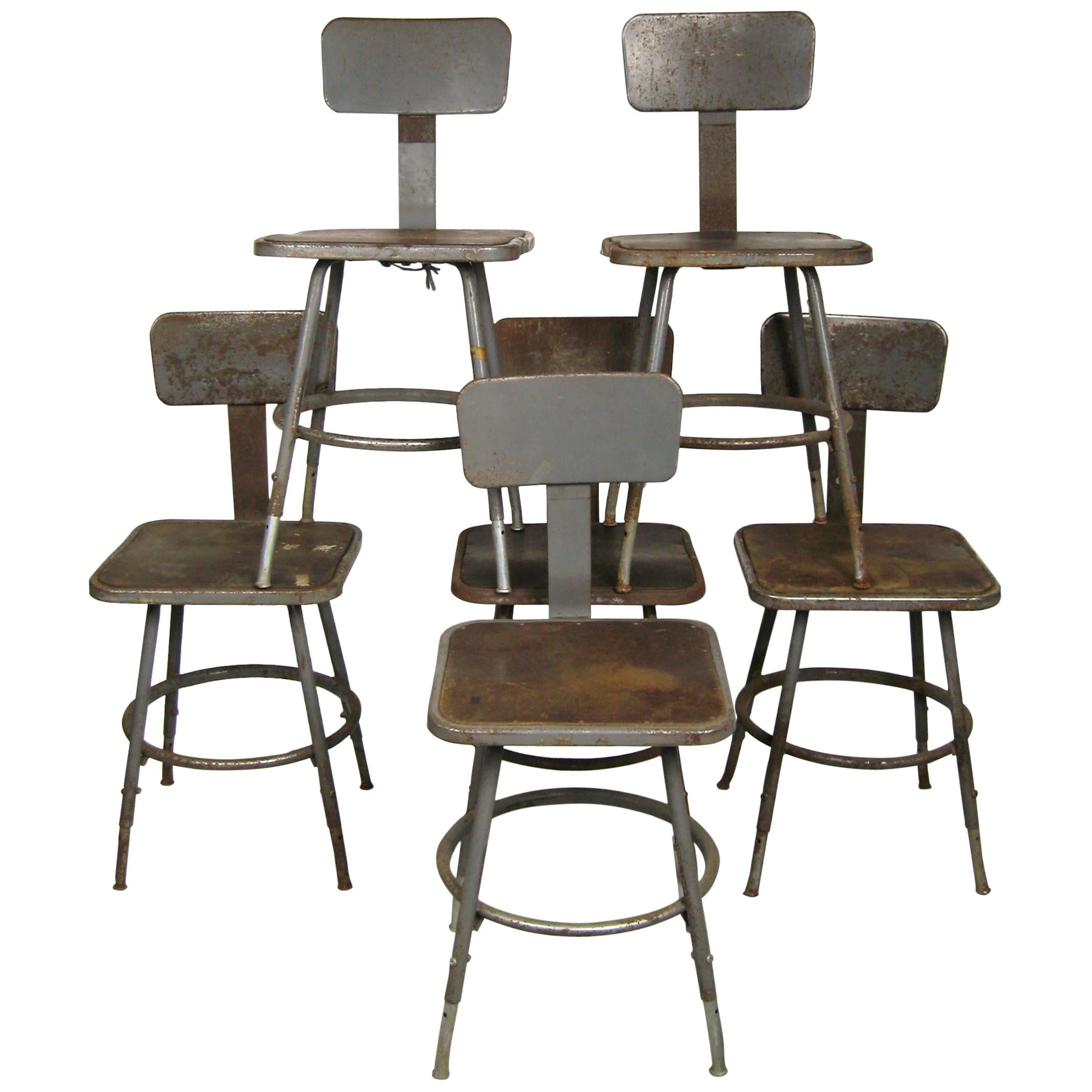 Industrial Metal Machine Age Shop Stools from Schrade Knife Factory in NY For Sale