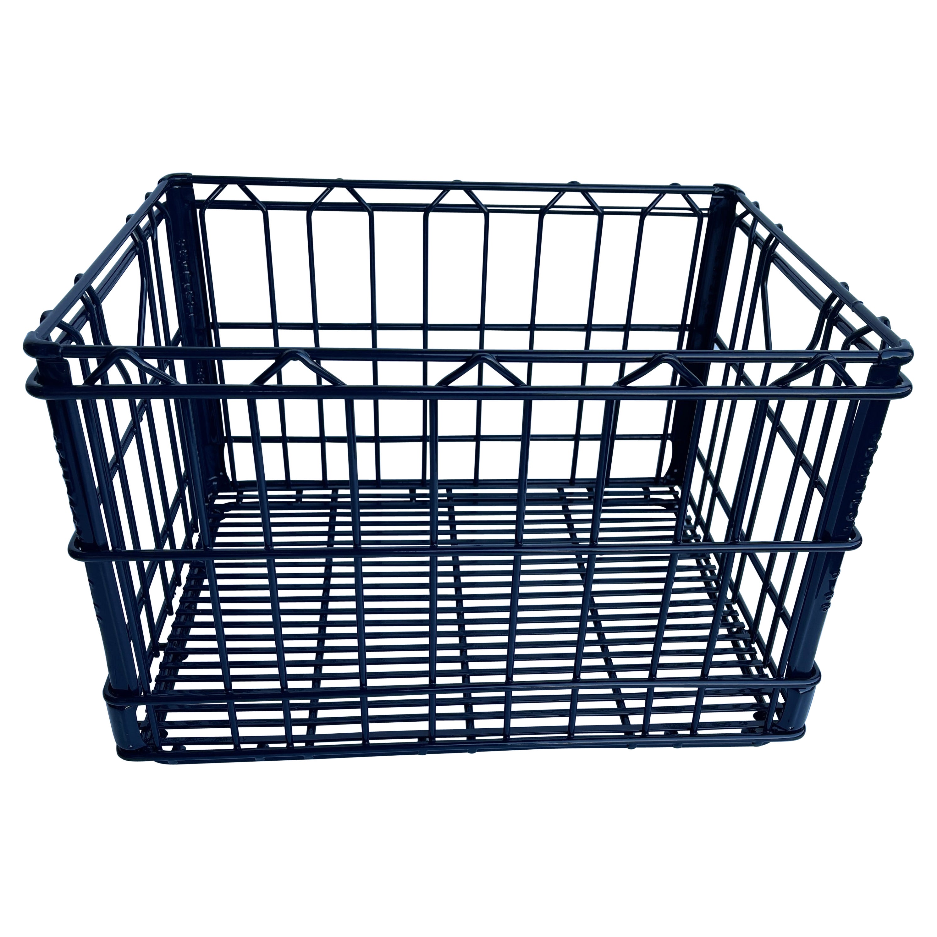 Crate à lait industrielle en métal, revêtement en poudre bleu marine, vers les années 1960 en vente