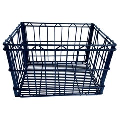 Industrial Metal Milk Crate, Powder Coated Navy Blue, circa 1960's