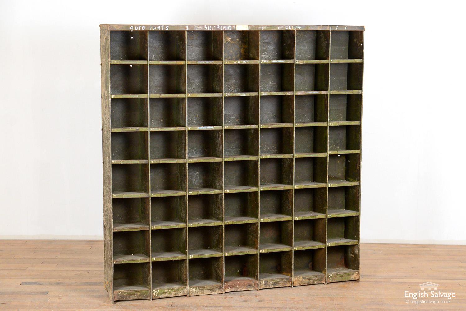 This reclaimed midcentury industrial shelving unit is badged BVB Appliance Company Ltd, Hospital Street, Birmingham. A true piece of Birmingham's steel history, this company was wound up in 1959. The unit is made of steel, painted green, and is