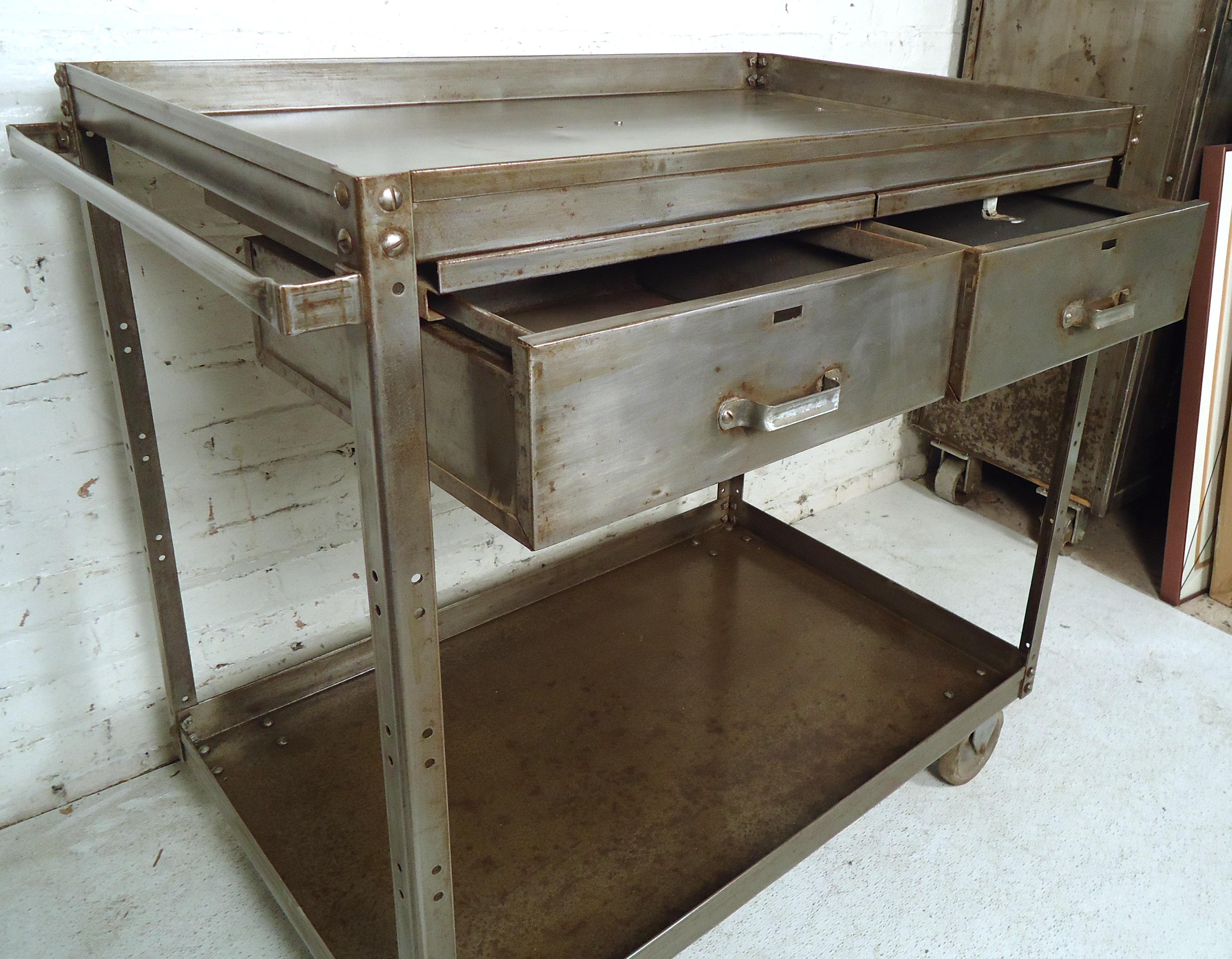 Mid-20th Century Industrial Metal Rolling Cart