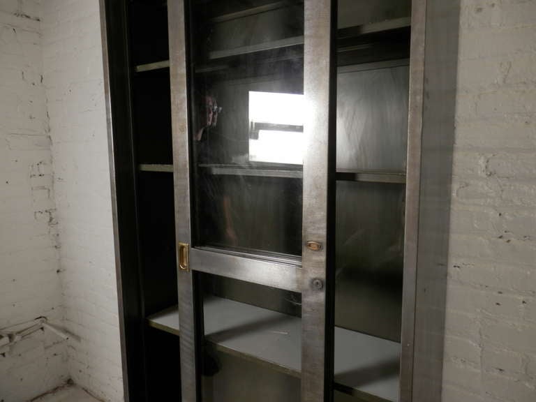 Industrial Metal Sliding Glass Door Cabinet In Good Condition In Brooklyn, NY
