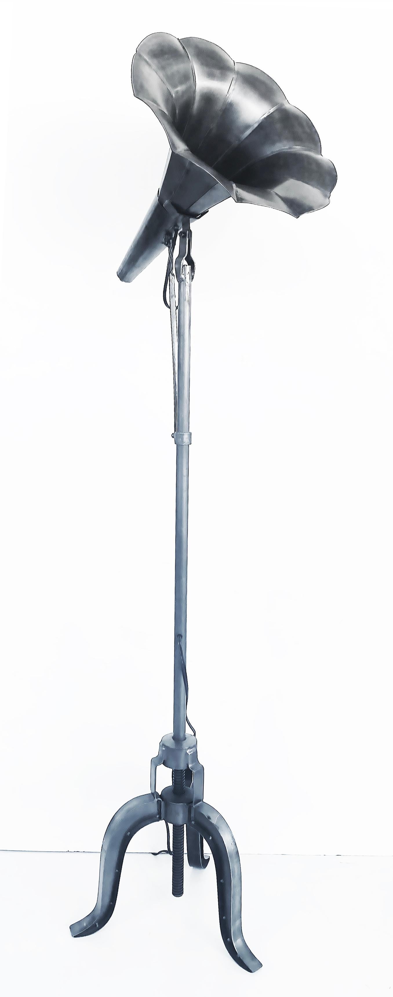 American Industrial Metal Sound Horn Adjustable Floor Lamp with Floor Switch For Sale