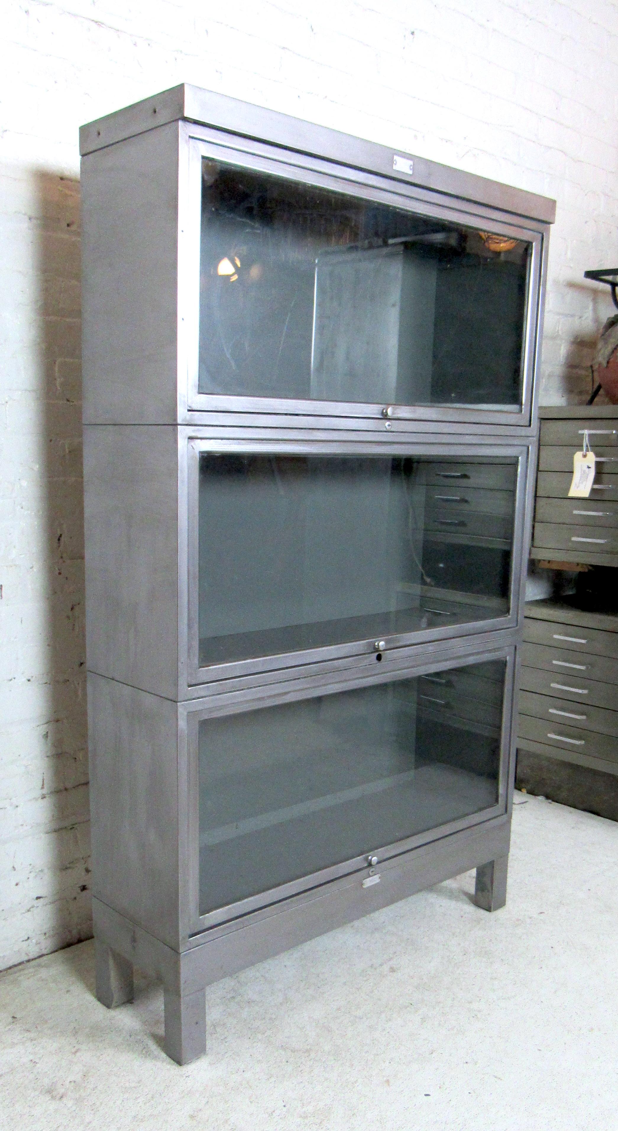 Mid-20th Century Industrial Metal Three-Stack Bookcase