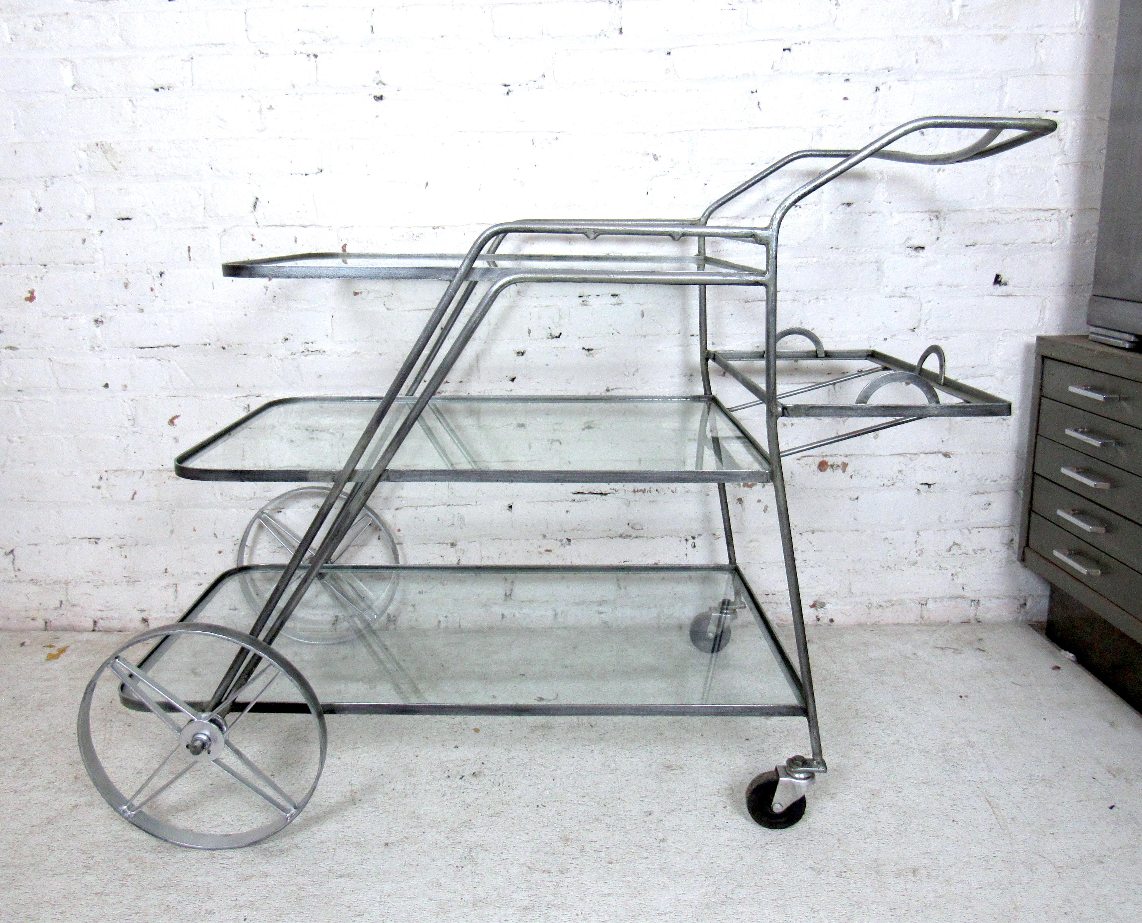 Industrial Metal Three-Tier Cart In Good Condition For Sale In Brooklyn, NY