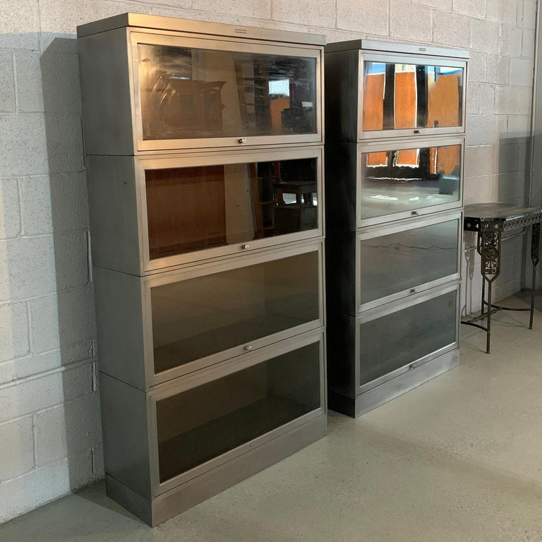 Industrial Midcentury Brushed Steel Barrister Cases by Steelcase at
