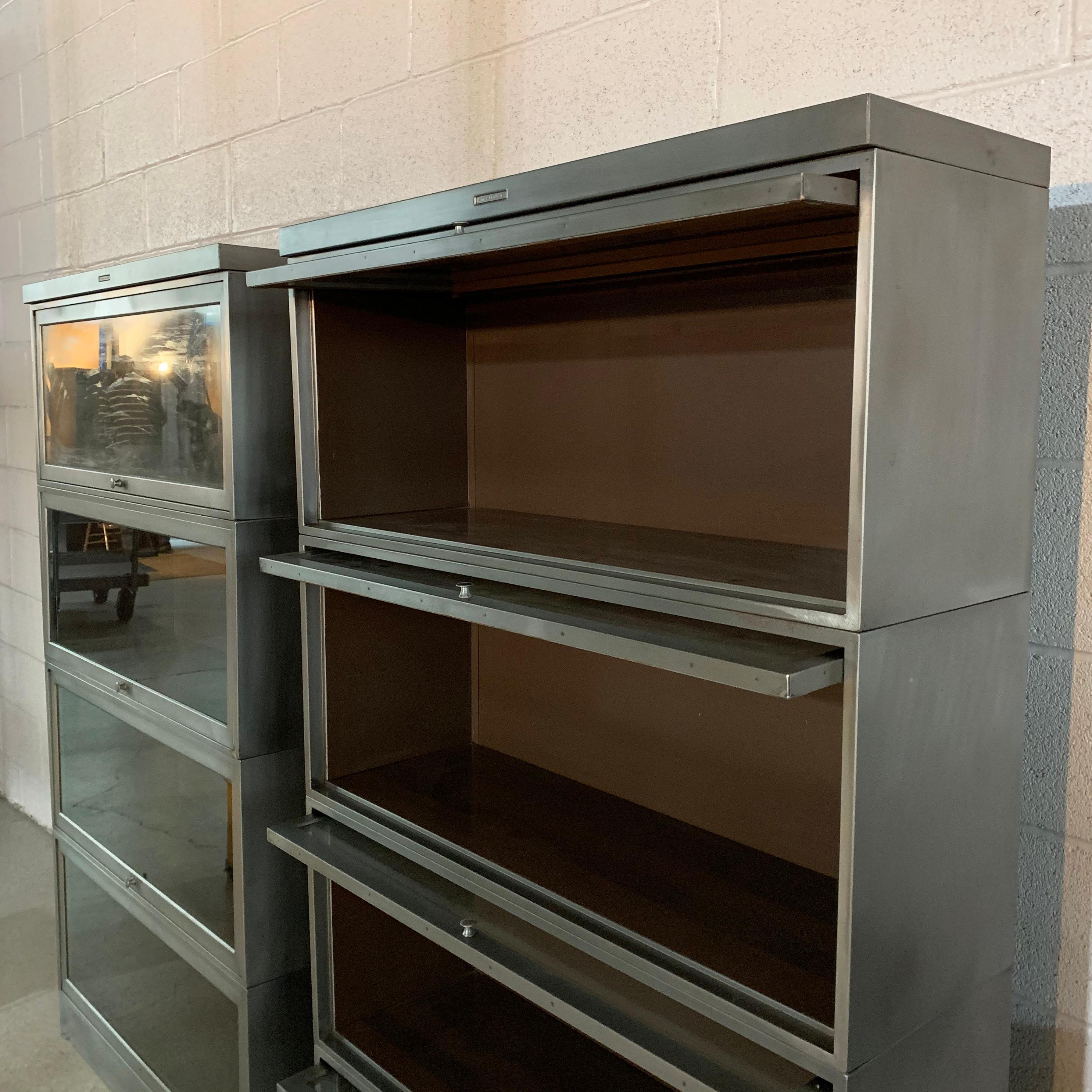 Industrial Midcentury Brushed Steel Barrister Cases by Steelcase In Good Condition In Brooklyn, NY