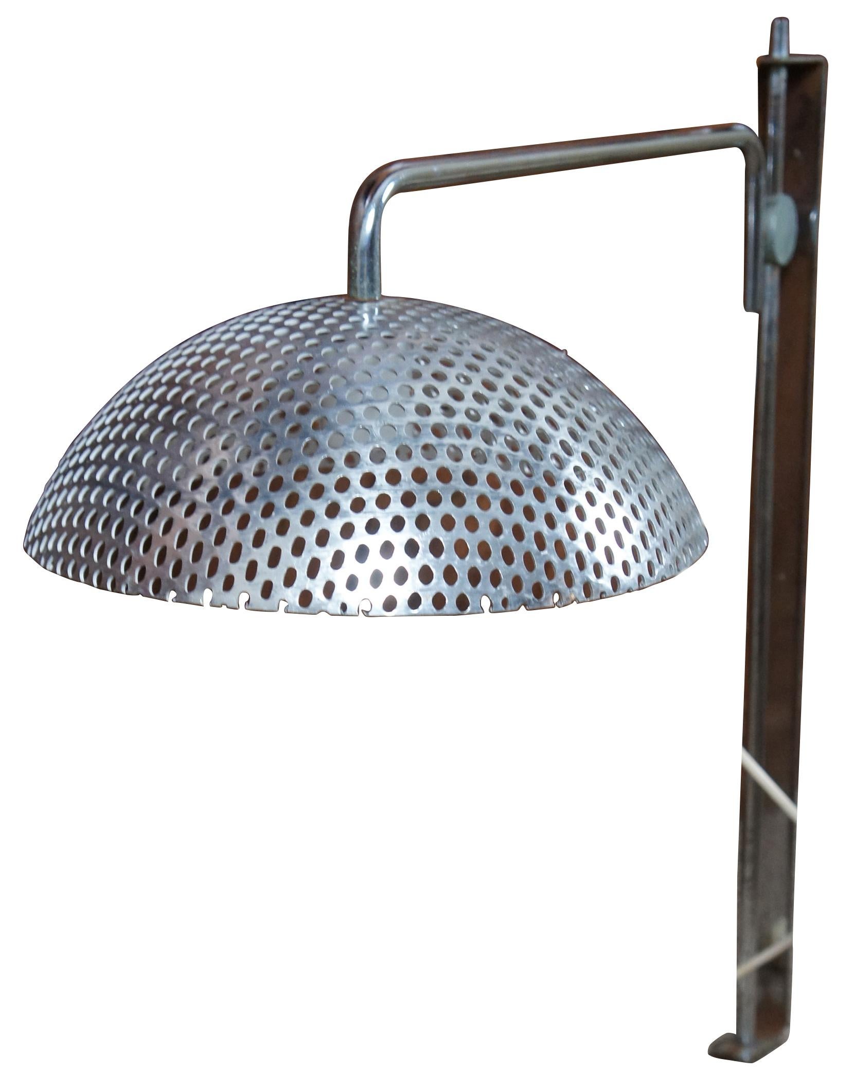Industrial Midcentury Chrome Perforated Steel Wall Mount Swivel Light In Good Condition In Dayton, OH