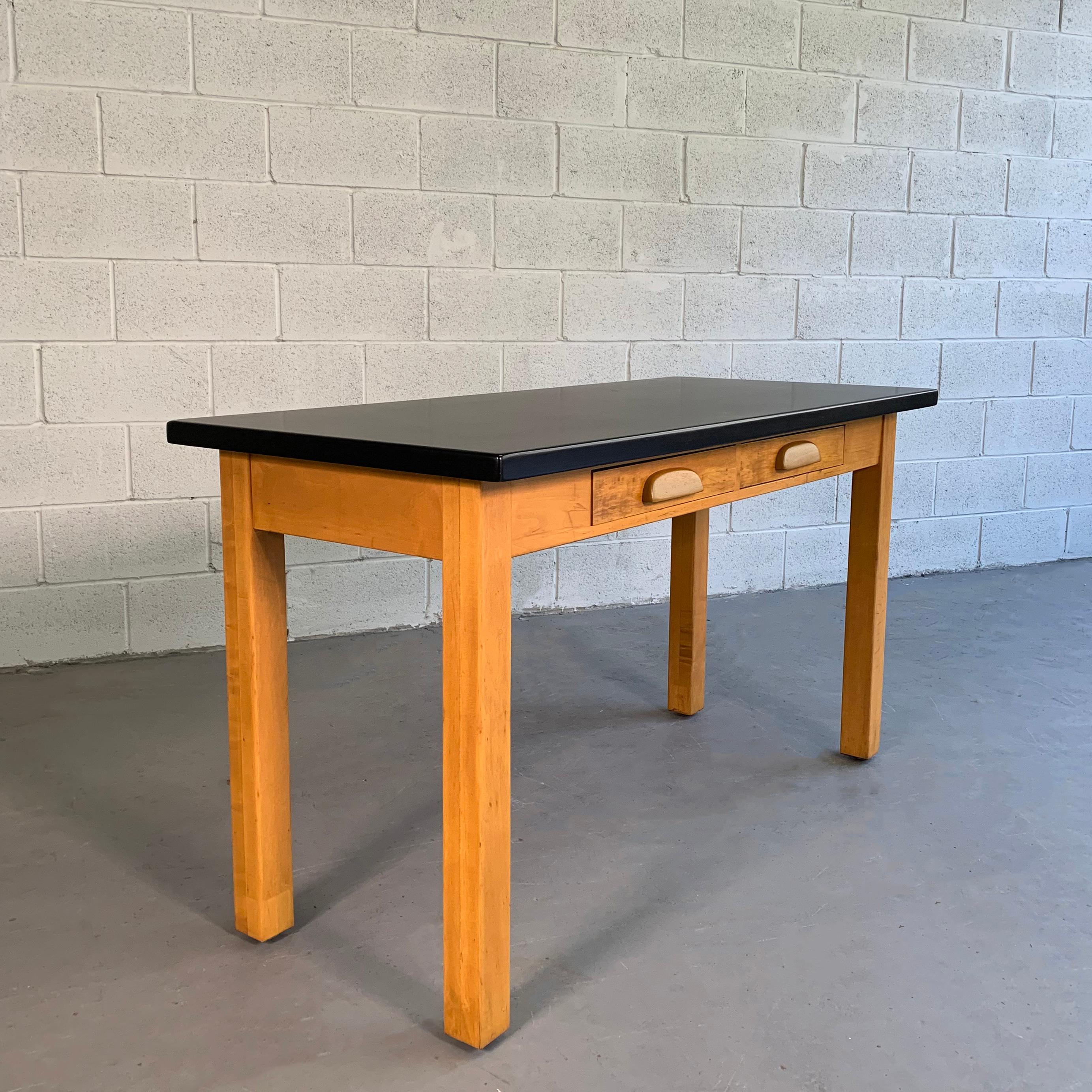 Industrial Midcentury Maple Laboratory Console Work Table In Good Condition In Brooklyn, NY