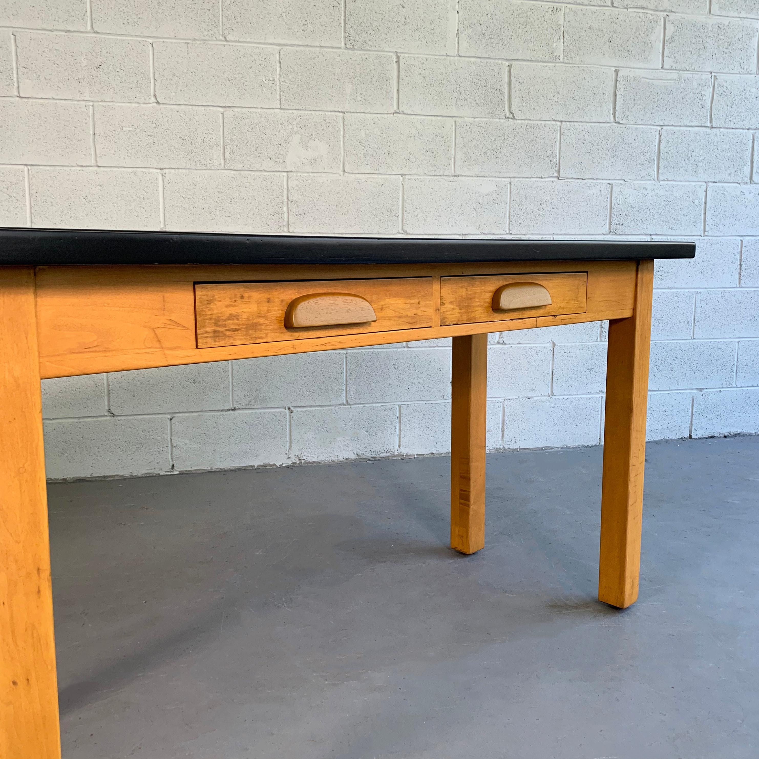 Composition Industrial Midcentury Maple Laboratory Console Work Table